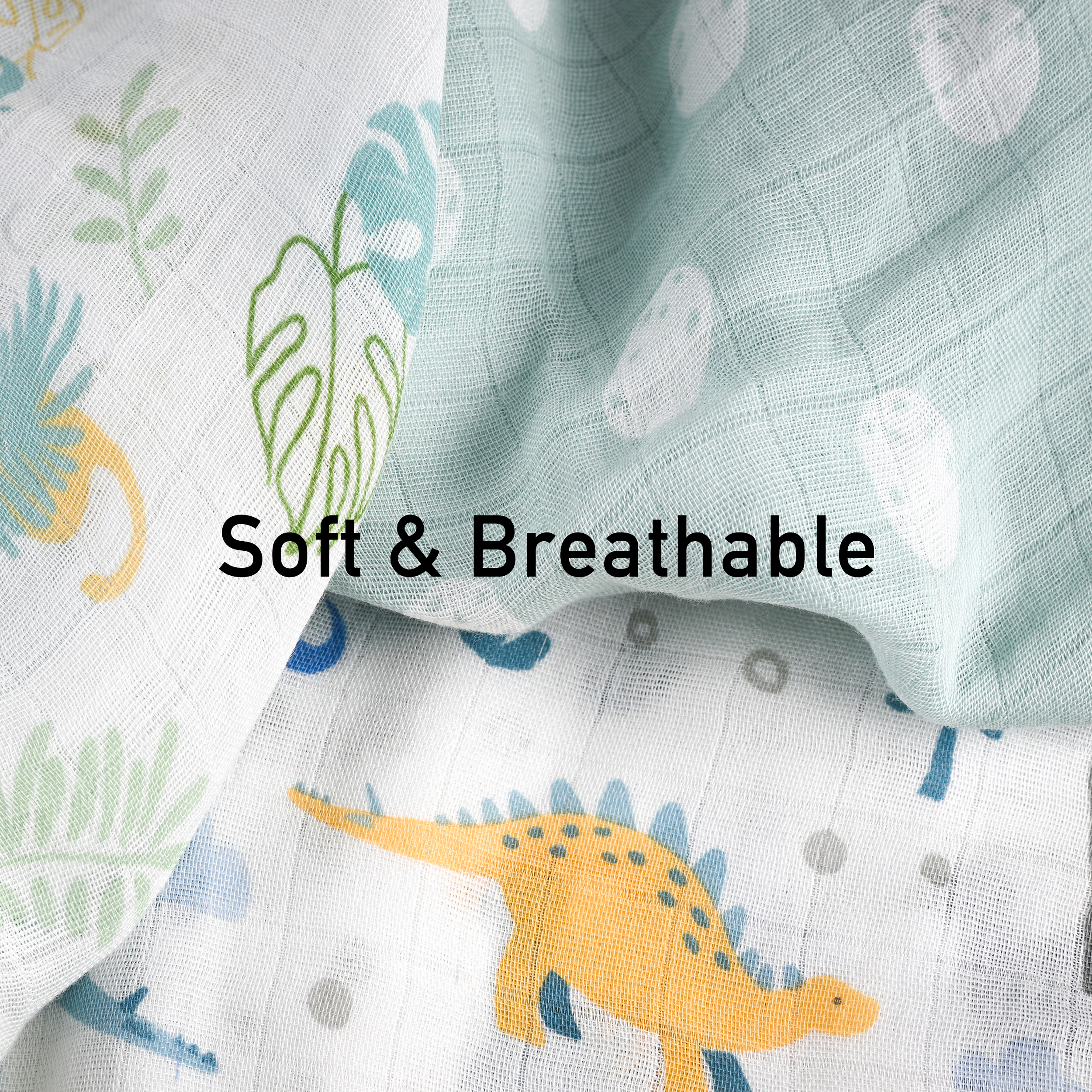 Muslin Swaddle Blankets 4-Pack | 35"x40" | Tropical Dino  Print