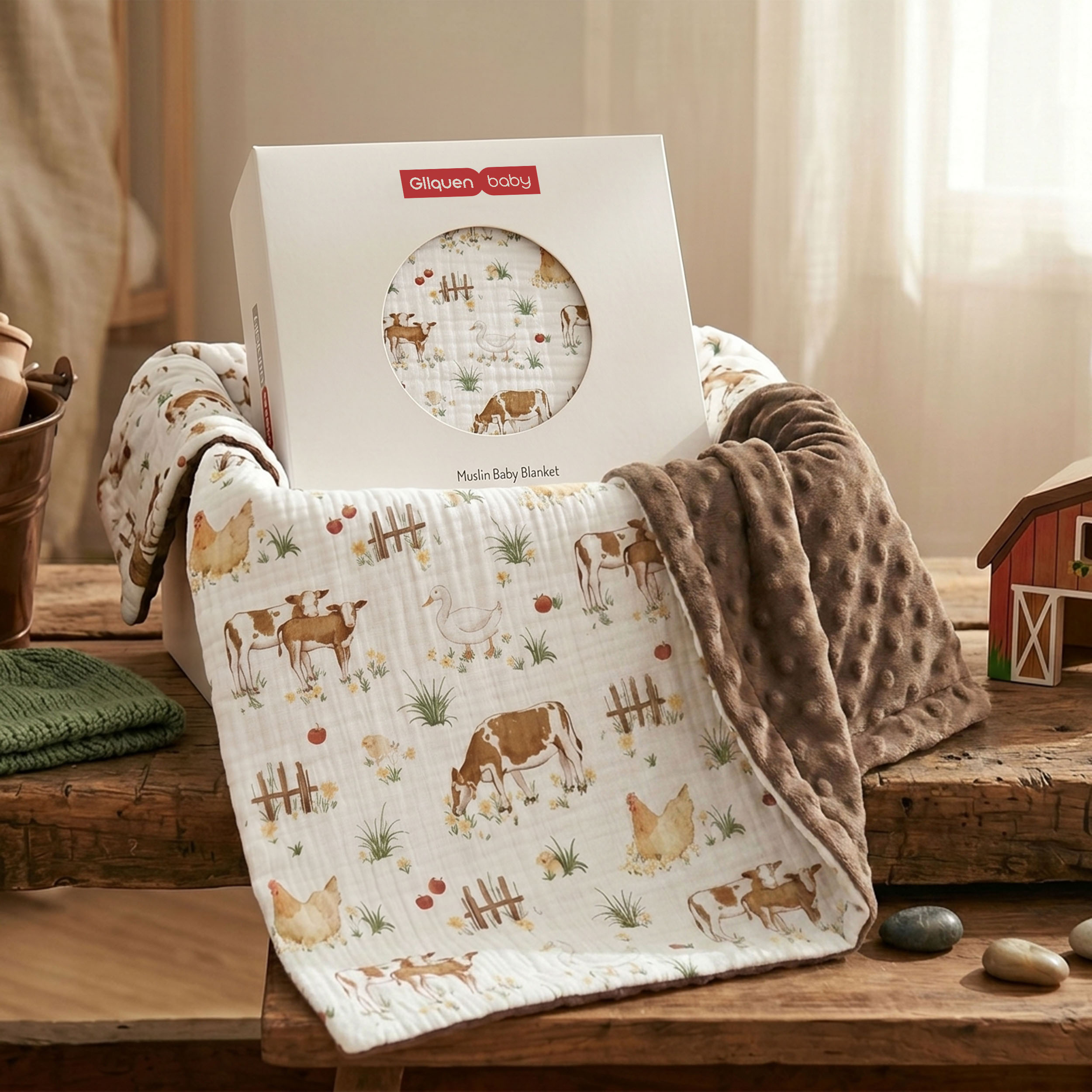 Country Farm | Muslin and Fleece Plush Dot Blanket | 30''*40''