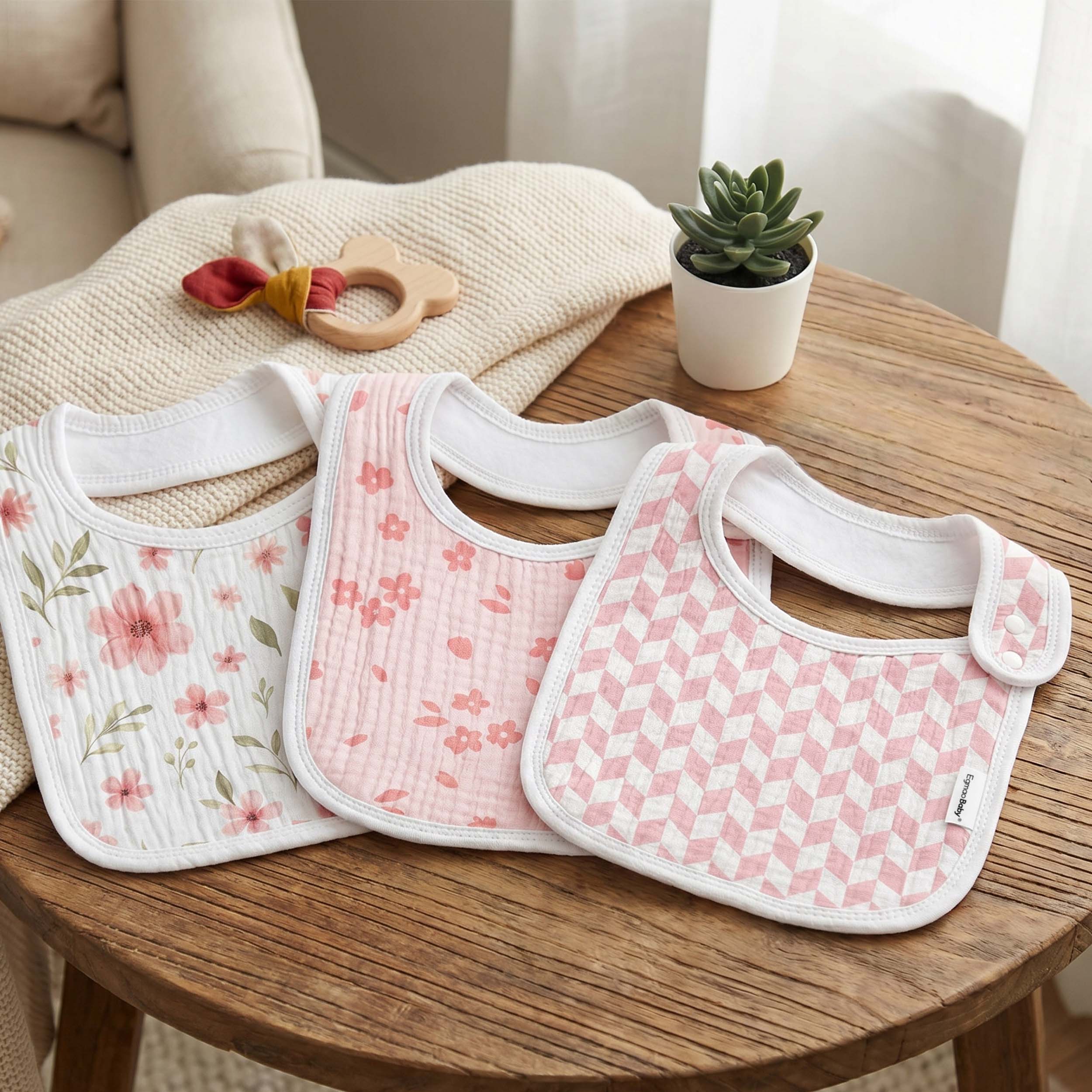 Mauve Floral Argyle | baby muslin bibs 5 pack | 0-36 months
