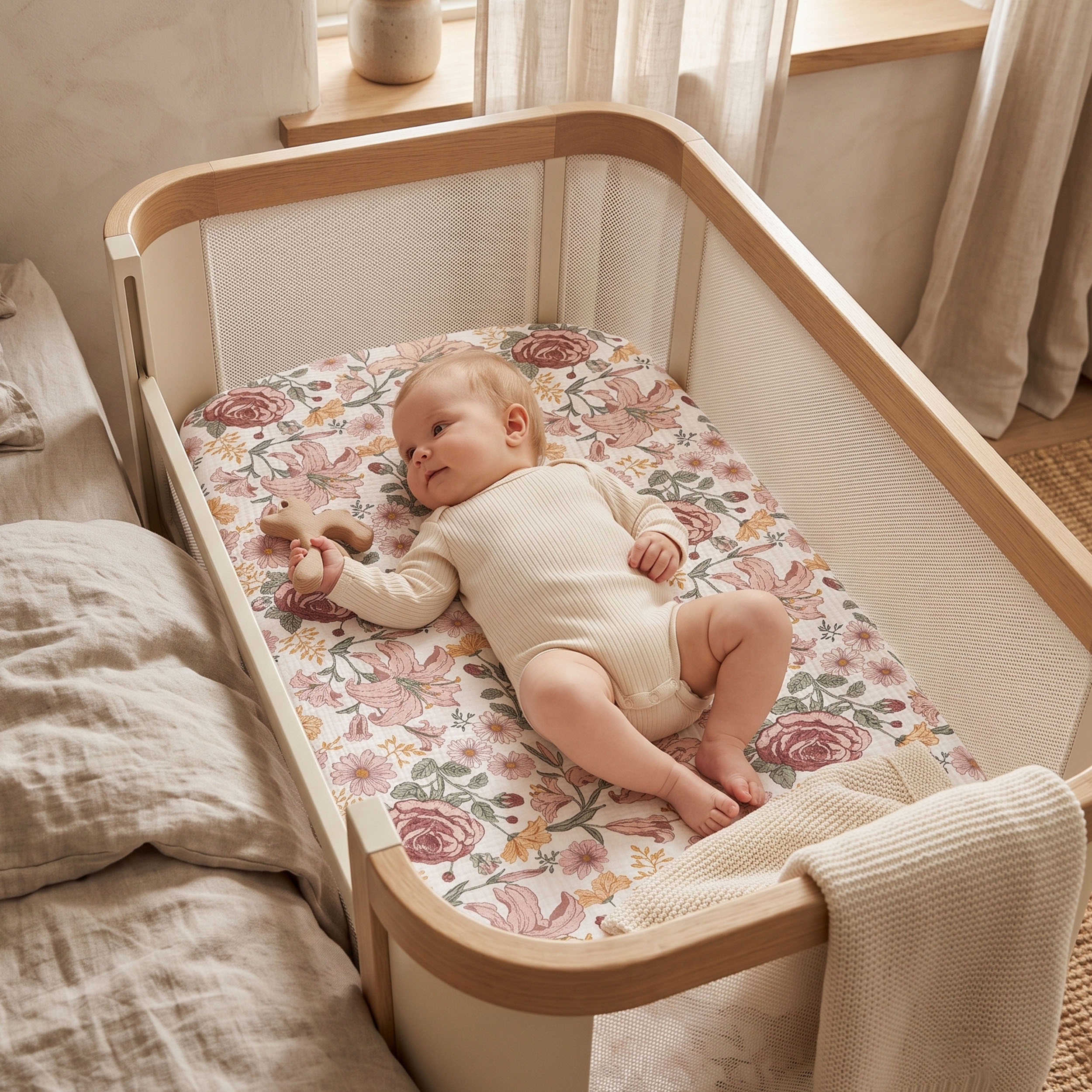 Vintage Rose Serenade | Muslin Bassinet Sheet 3-Pack | 33''*20''