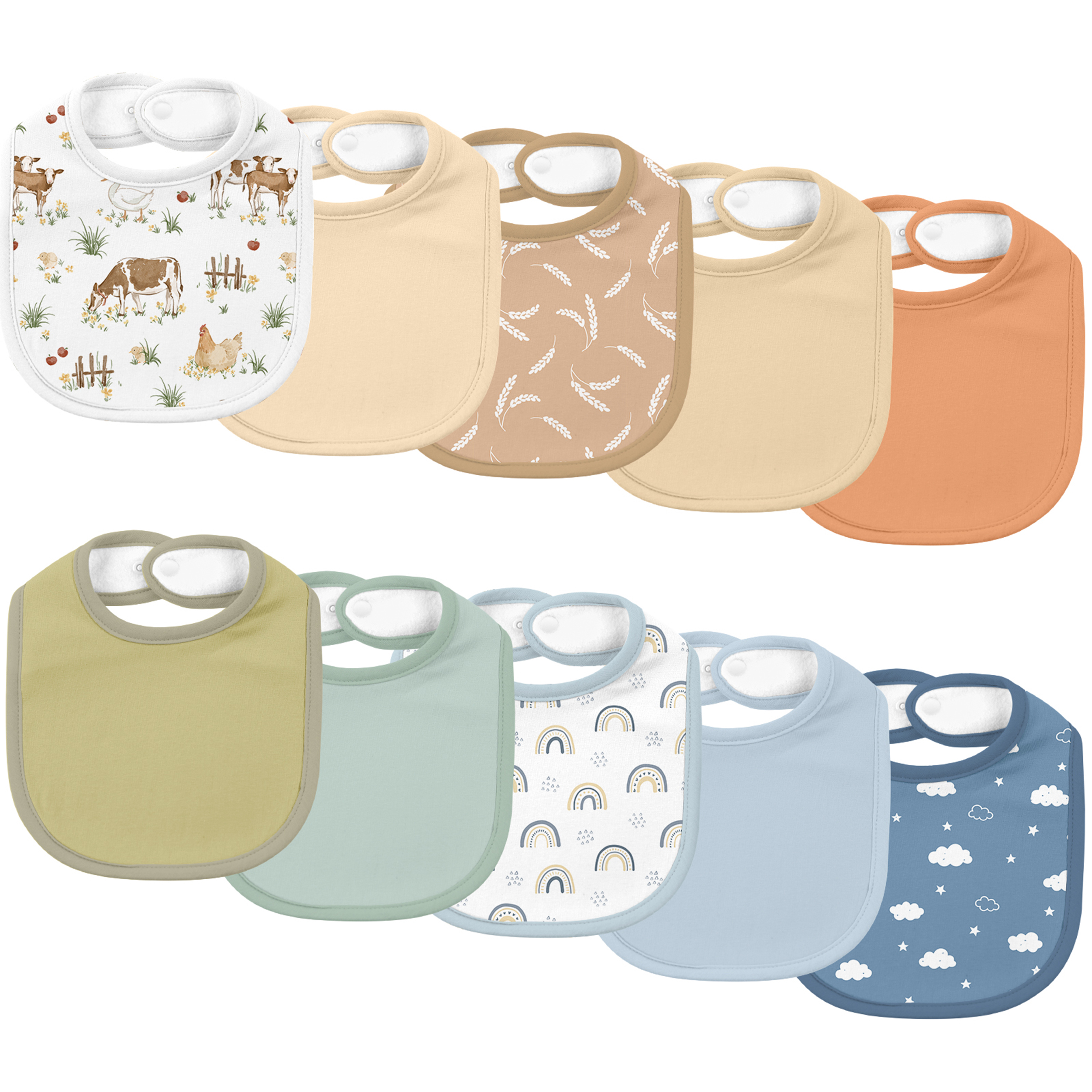 Farm Sky Tales  | Organic Cotton Bandana Bibs 10 Pack | 0-36 Months
