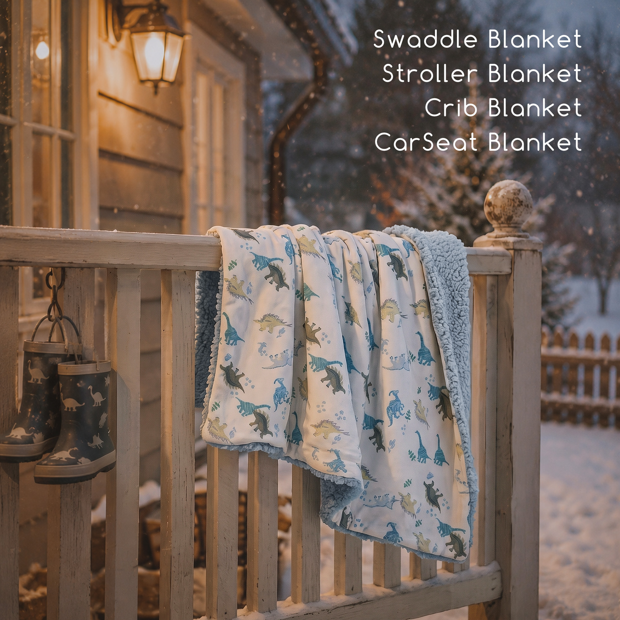 Blue Dino World | plush baby blanket | 30''*36''