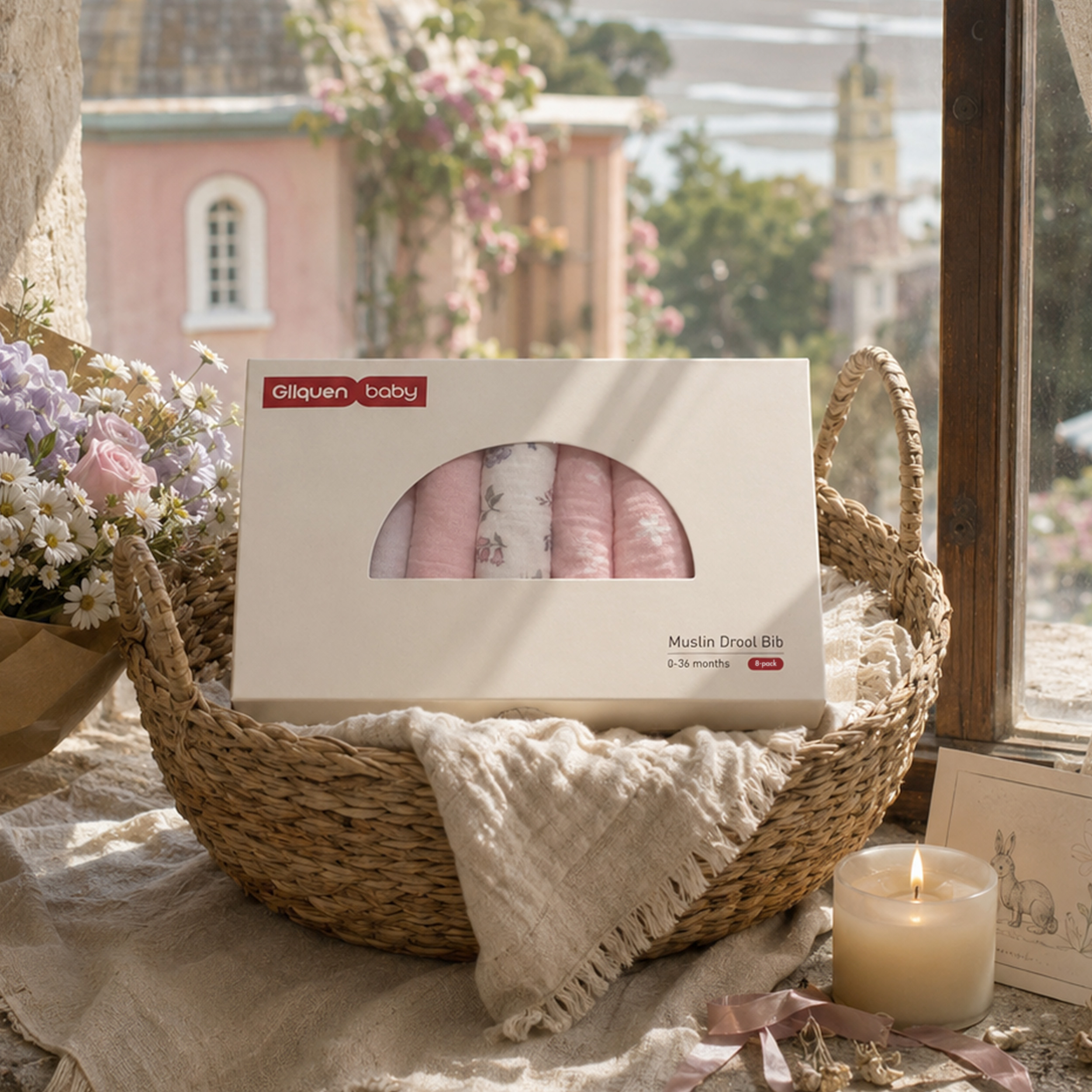Pink Lavender Floral | baby muslin bibs 8 pack | 0-36 months