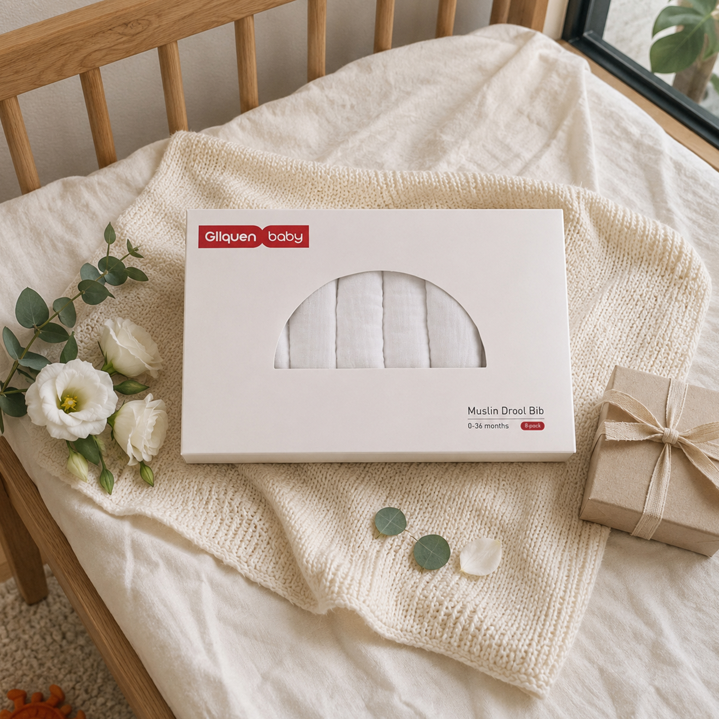 Natural White Solid | baby muslin bibs 8 pack | 0-36 months
