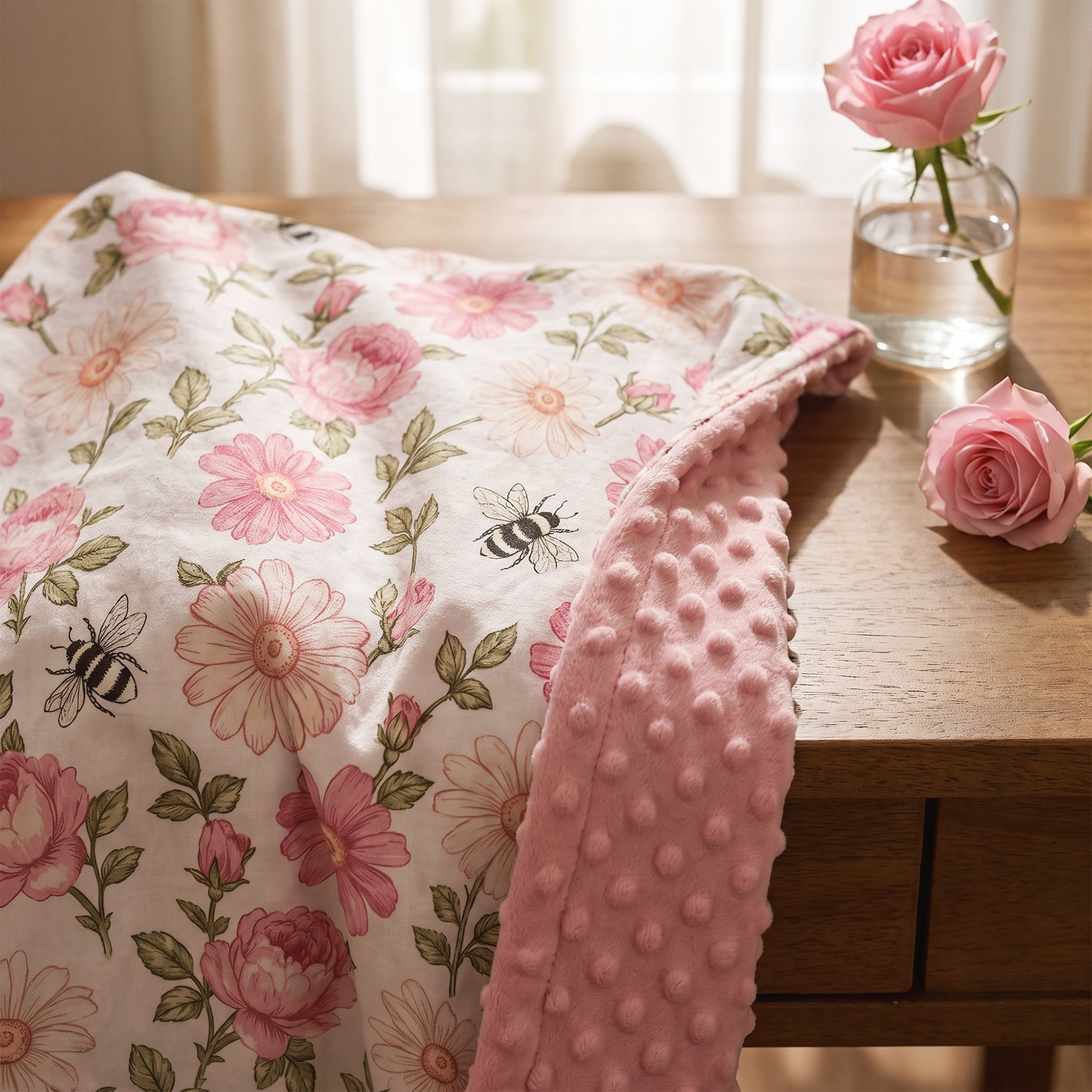 Pink Floral Bloom | Fleece Plush Dot Blanket | 30''*40''