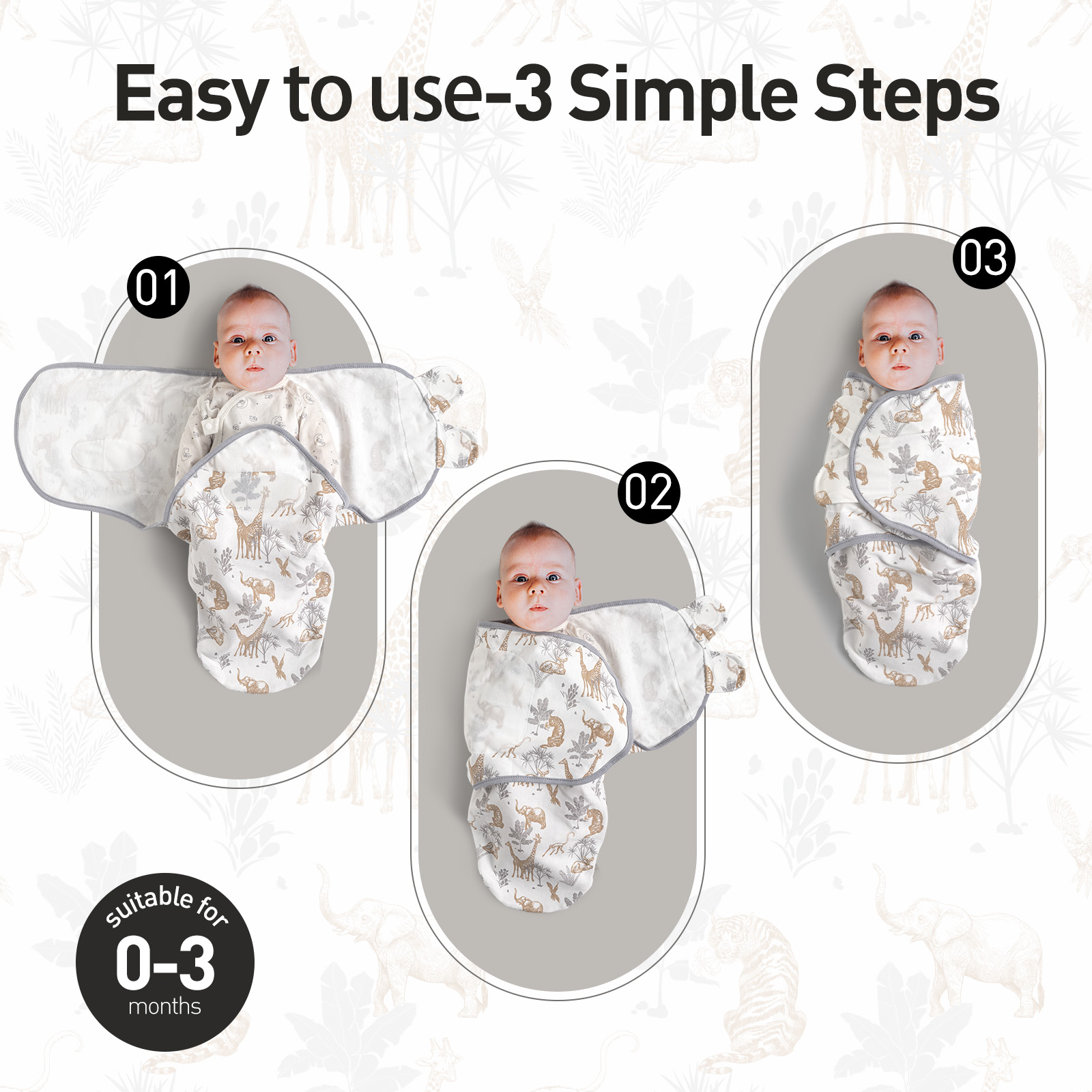 Tropical Animals | Gllquen Baby Swaddle 0-3 Months 3 Pack