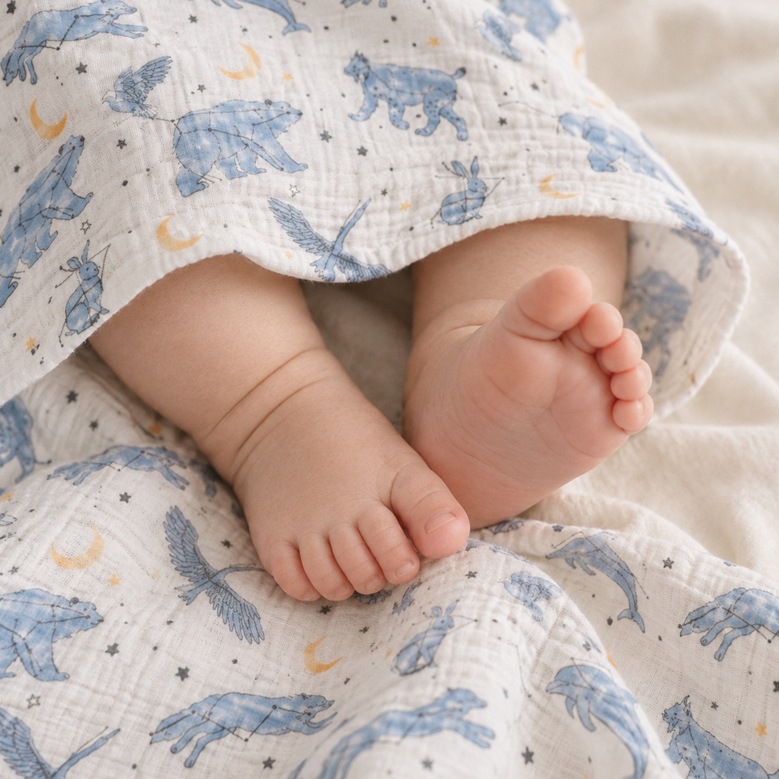 Muslin Swaddle Blankets 3-Pack | 38"x40" | Blue Star & Bear