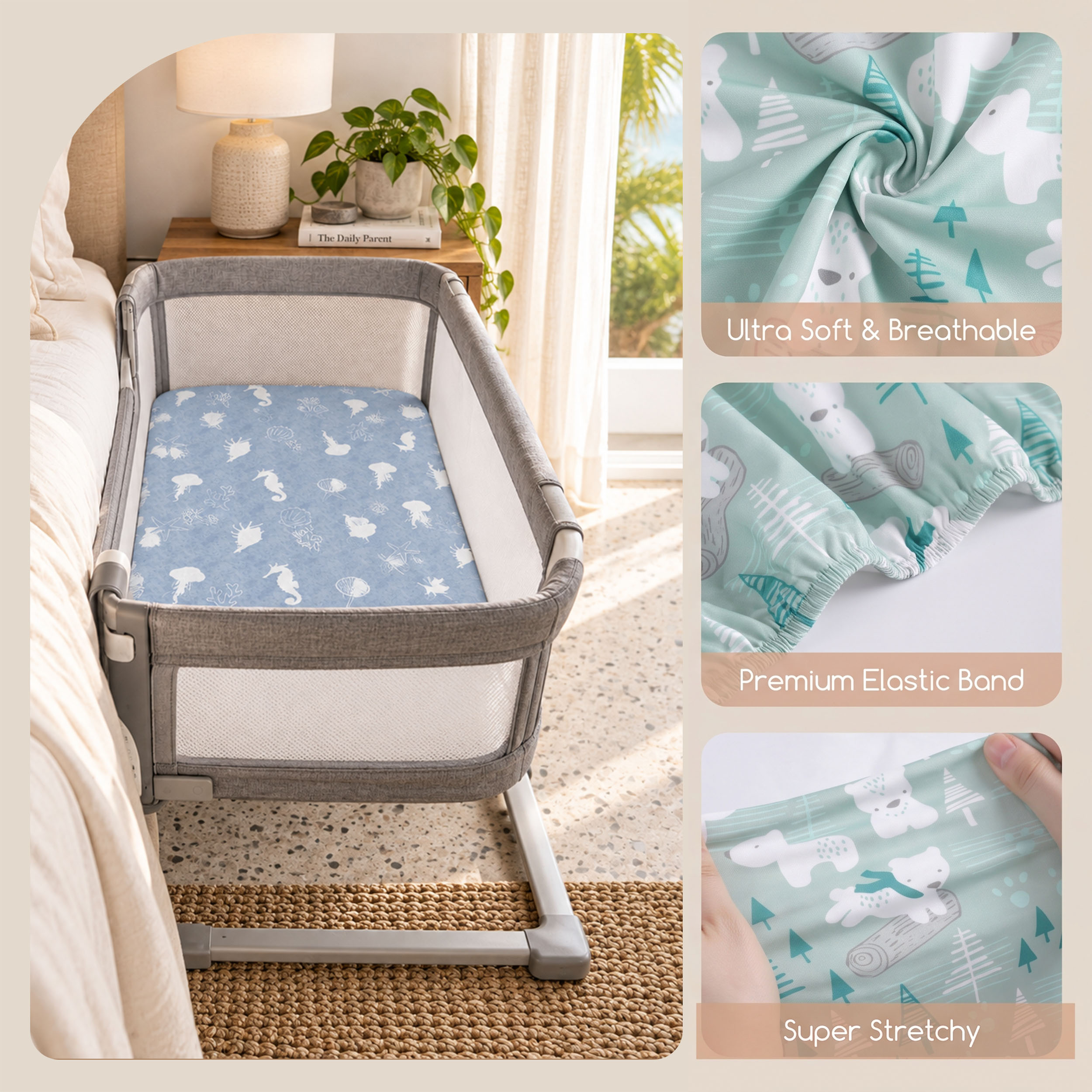 Sage Arctic Friends | Bassinet Sheets 3-Pack | 33*20''