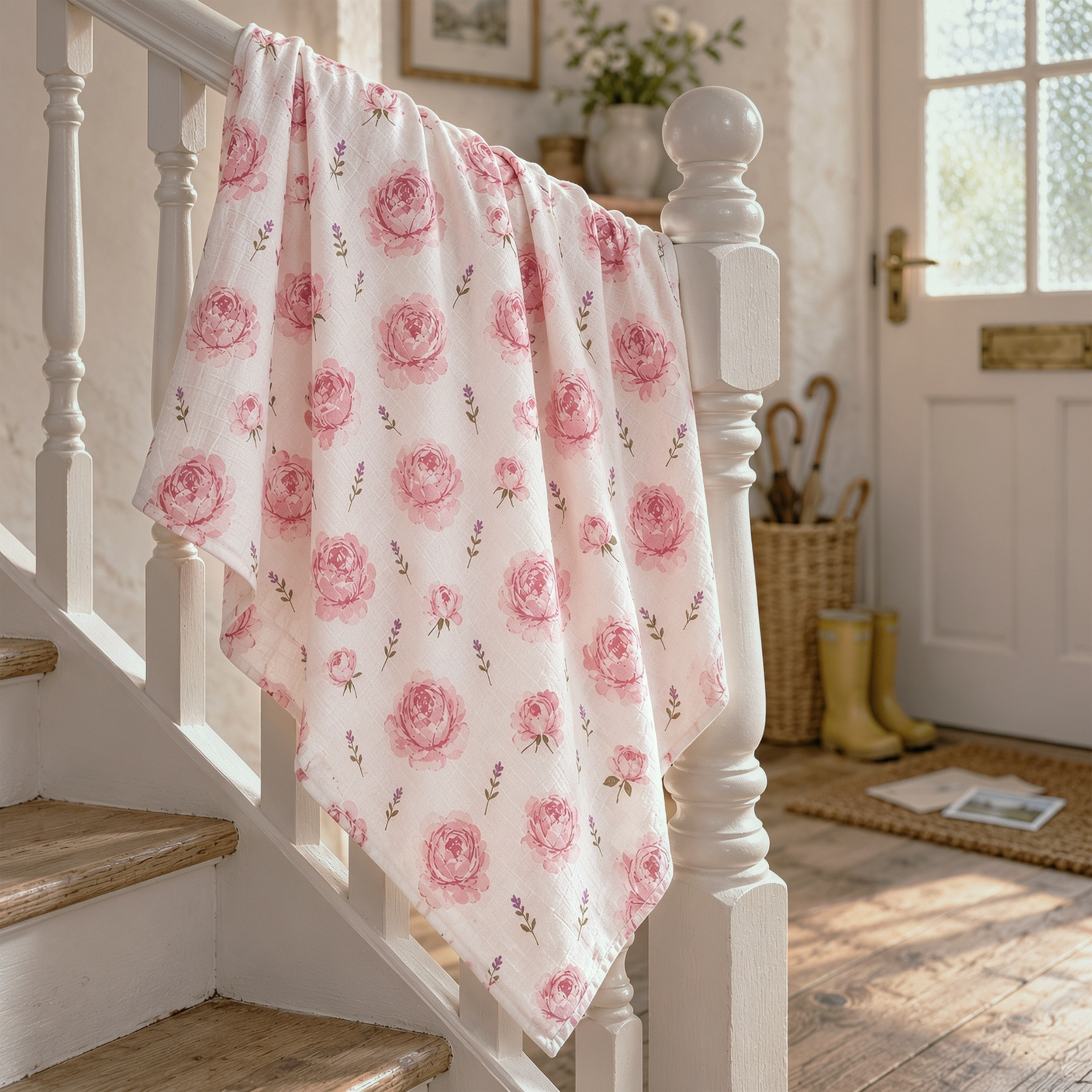 Muslin Swaddle Blankets 4-Pack | 35"x40" | Blush Rose Manor