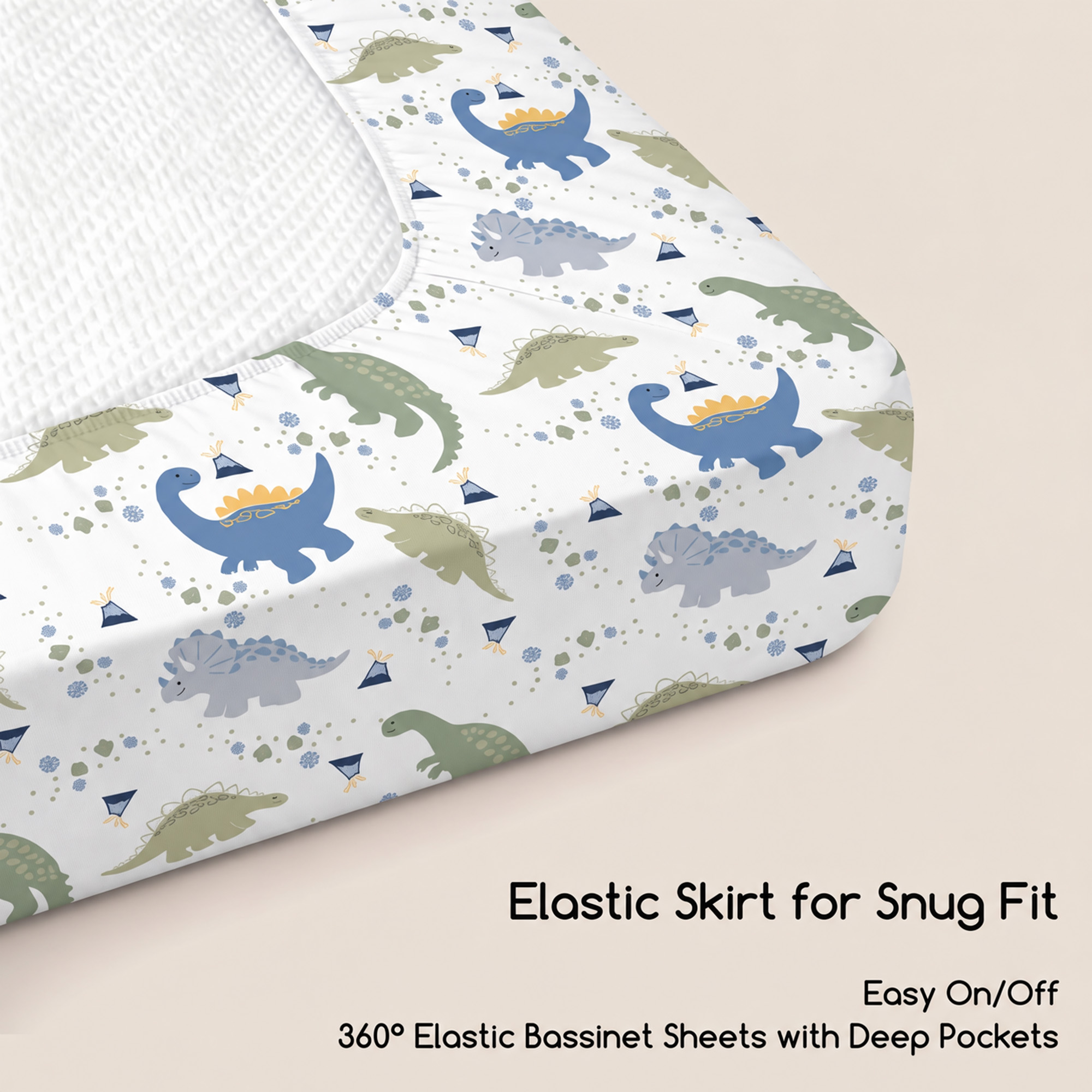 Blue Dino Explorer | Bassinet Sheets 3-Pack | 33*20''