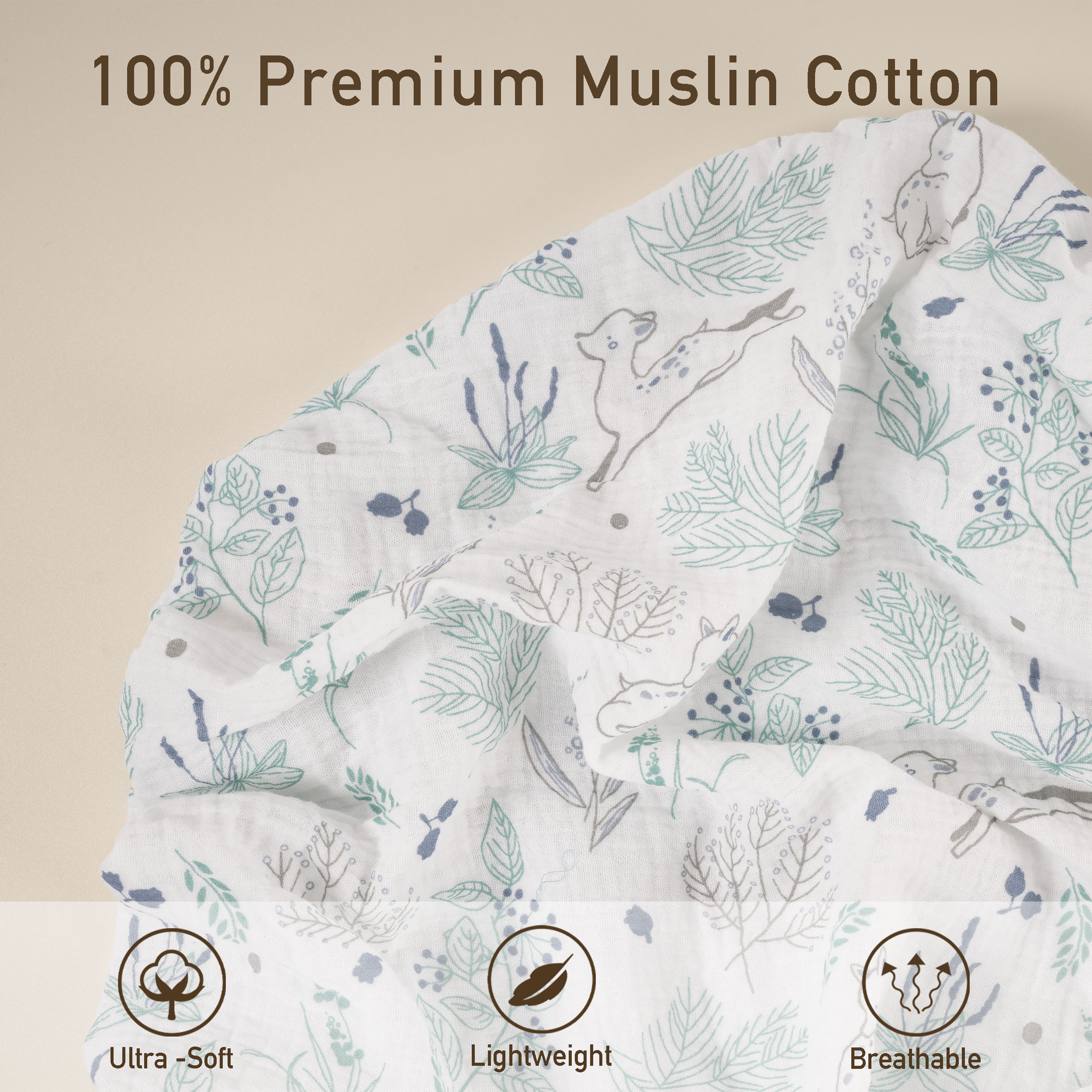 Perky Fawn | Muslin Bassinet Sheets 2-Pack | 38''*26'' | 100% Muslin Cotton