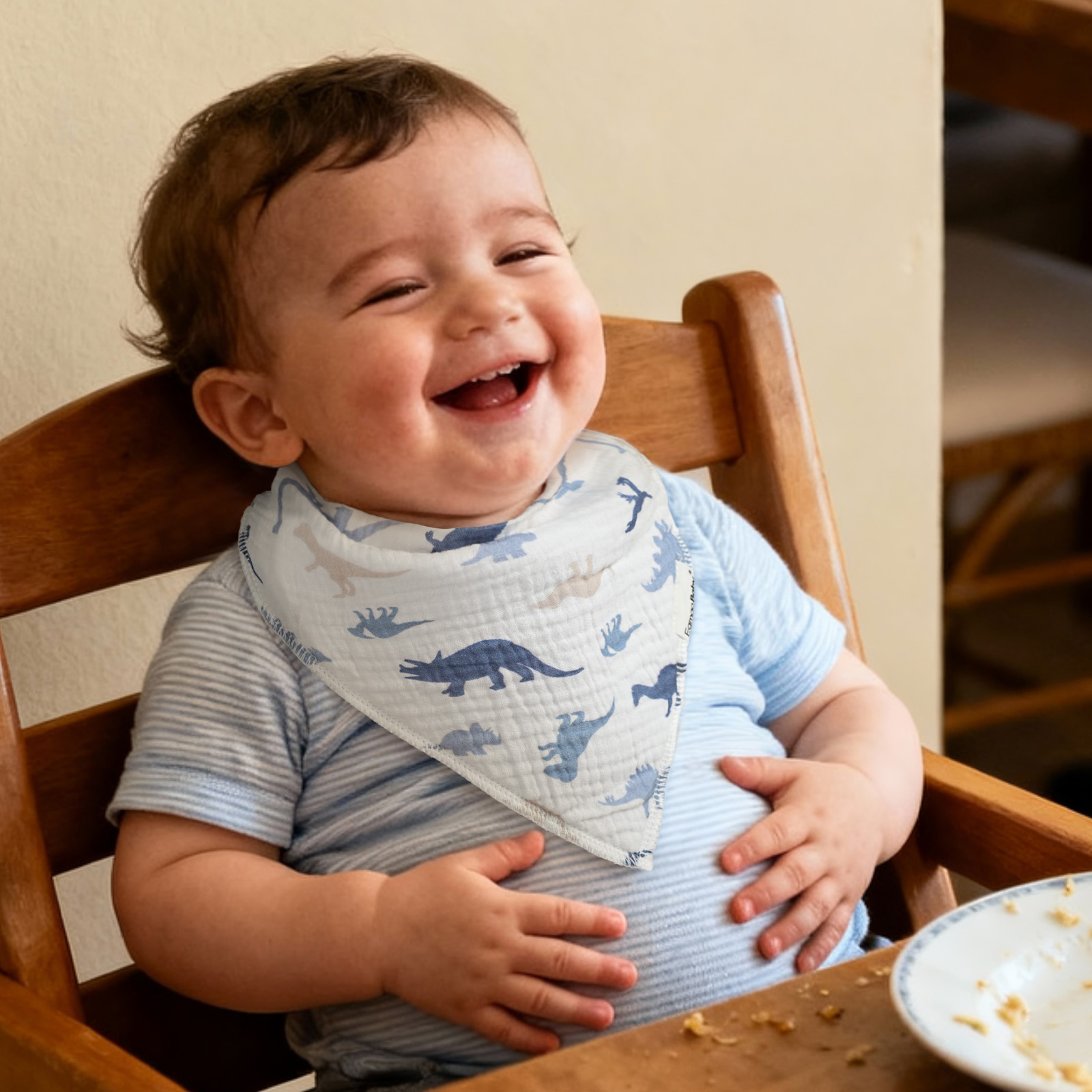 Blue Ride to the Jurassic | Soft & Absorbent Muslin Bandana Bibs 10 Pack