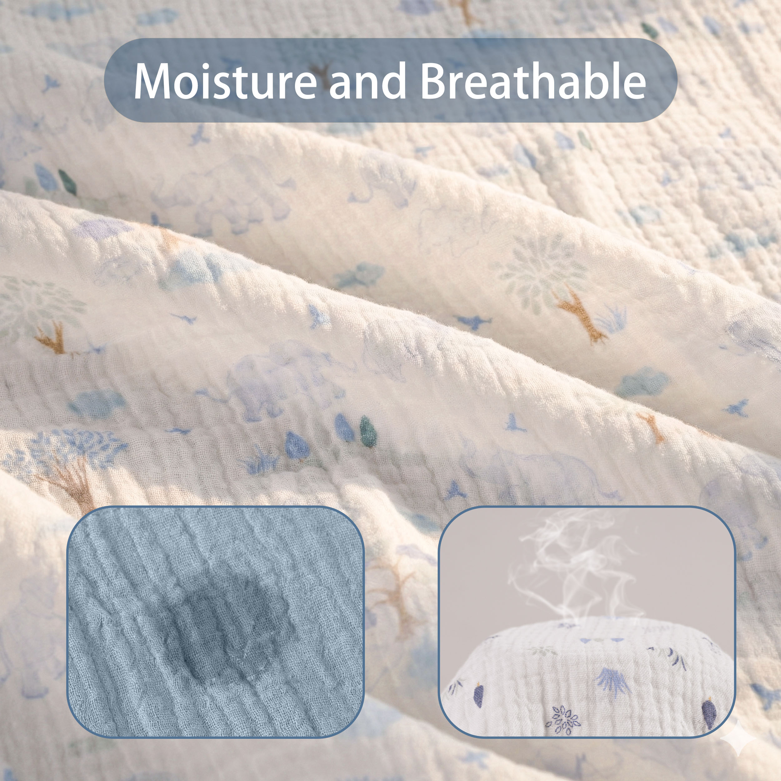 Muslin Swaddle Blankets 4-Pack | 38x40" | Bounce in the Blue