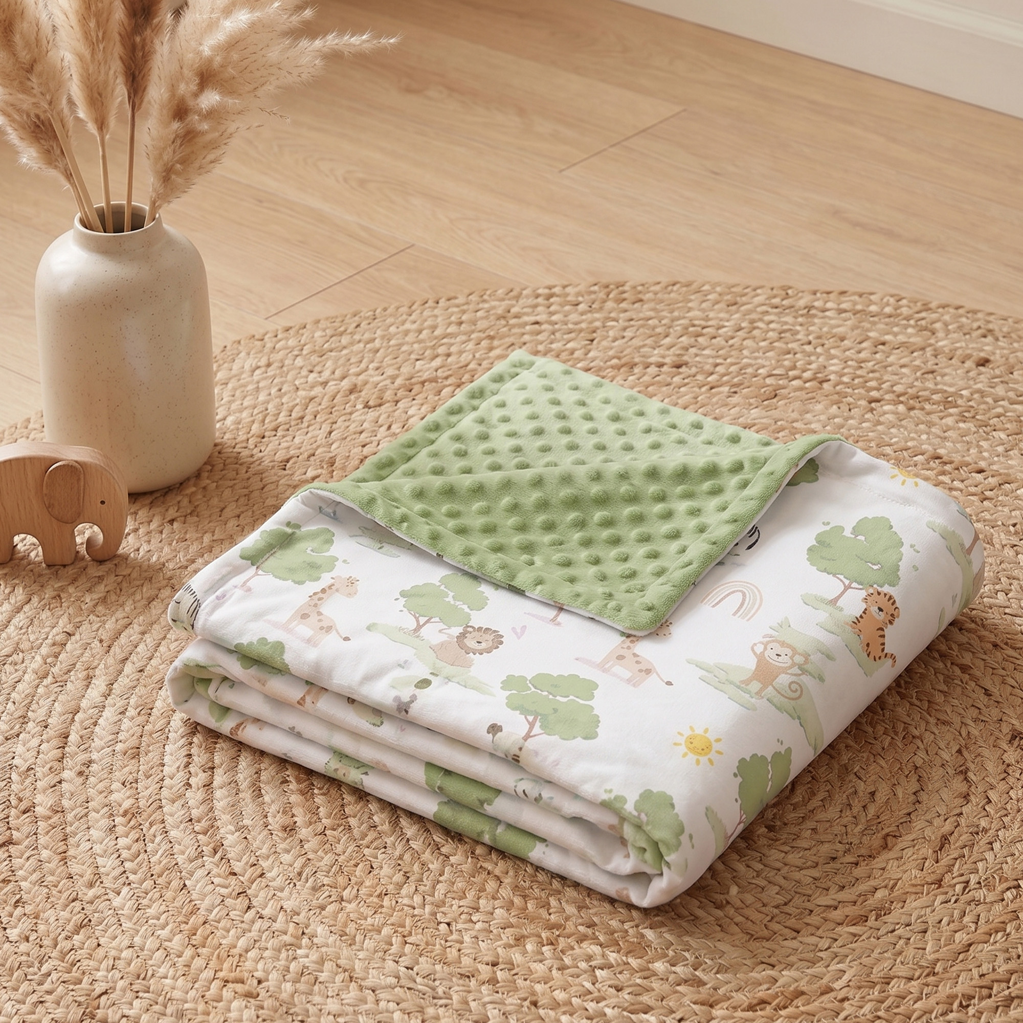 Green Safari Pals | Fleece Plush Dot Blanket | 30''*40''