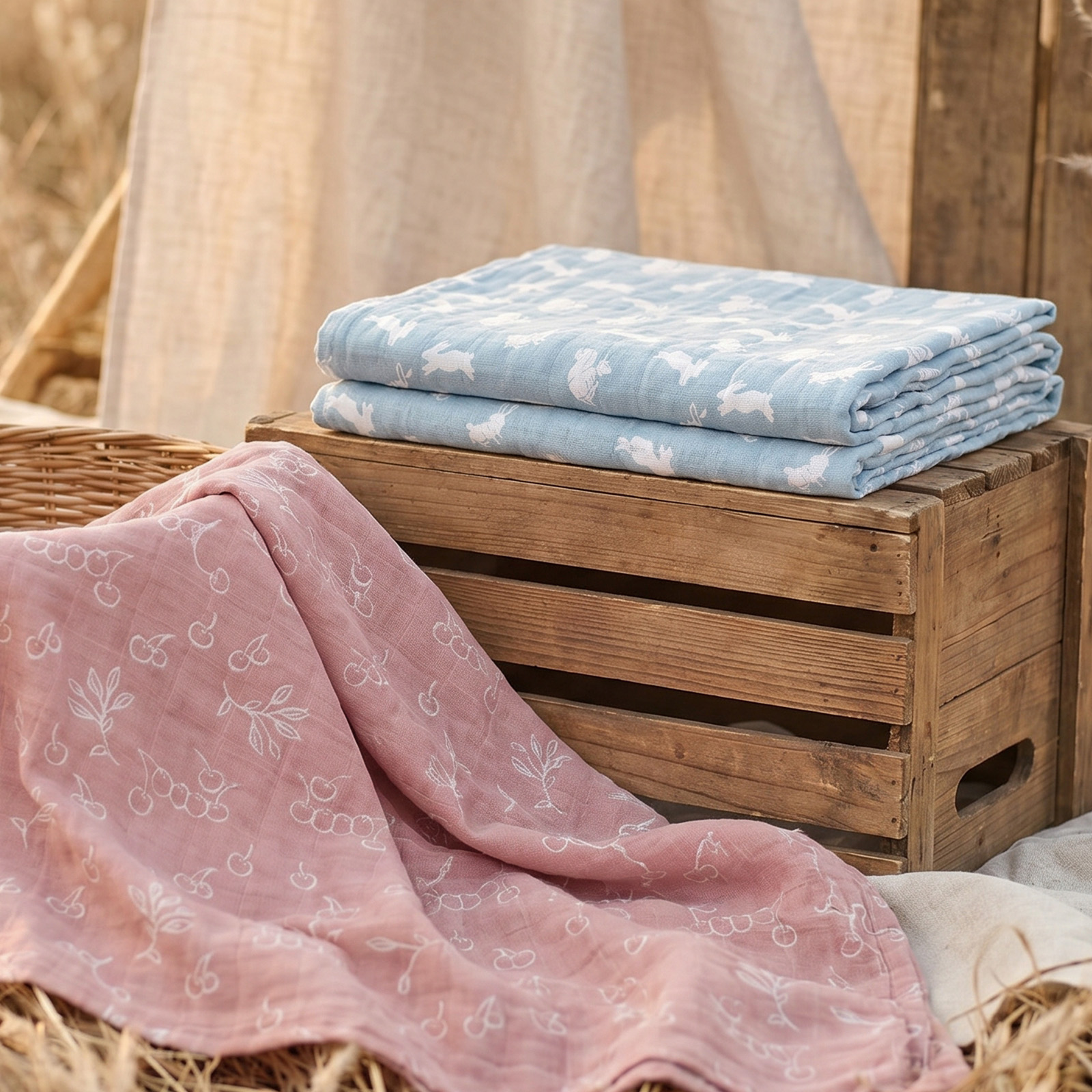 Muslin Swaddle Blankets 4-Pack | 31.5x43.3" | Vintage Bunny Botanicals