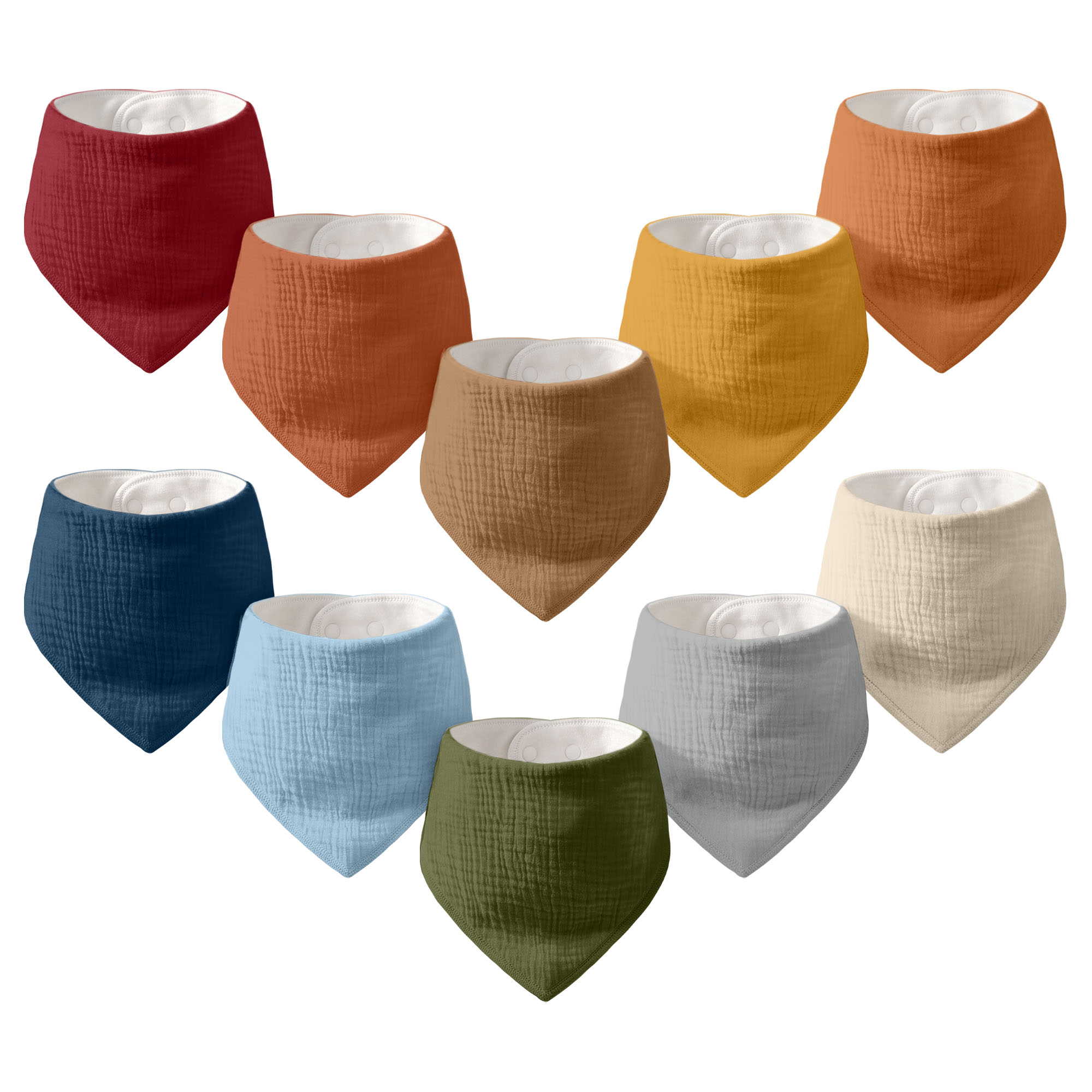 Warm Ember Glow | Soft & Absorbent Muslin Bandana Bibs 10 Pack