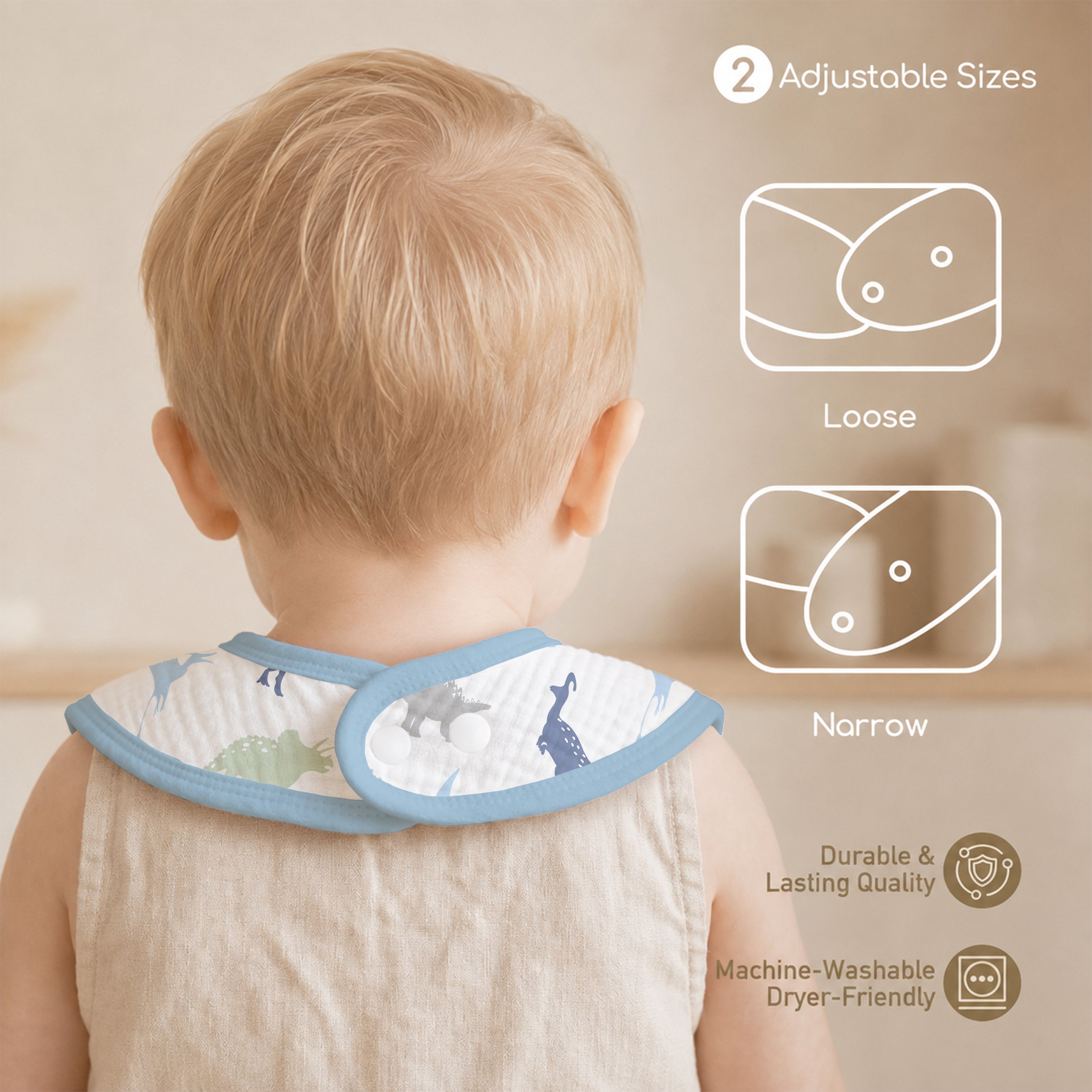 Blue Dino Grove | baby muslin bibs 8 pack | 0-36 months