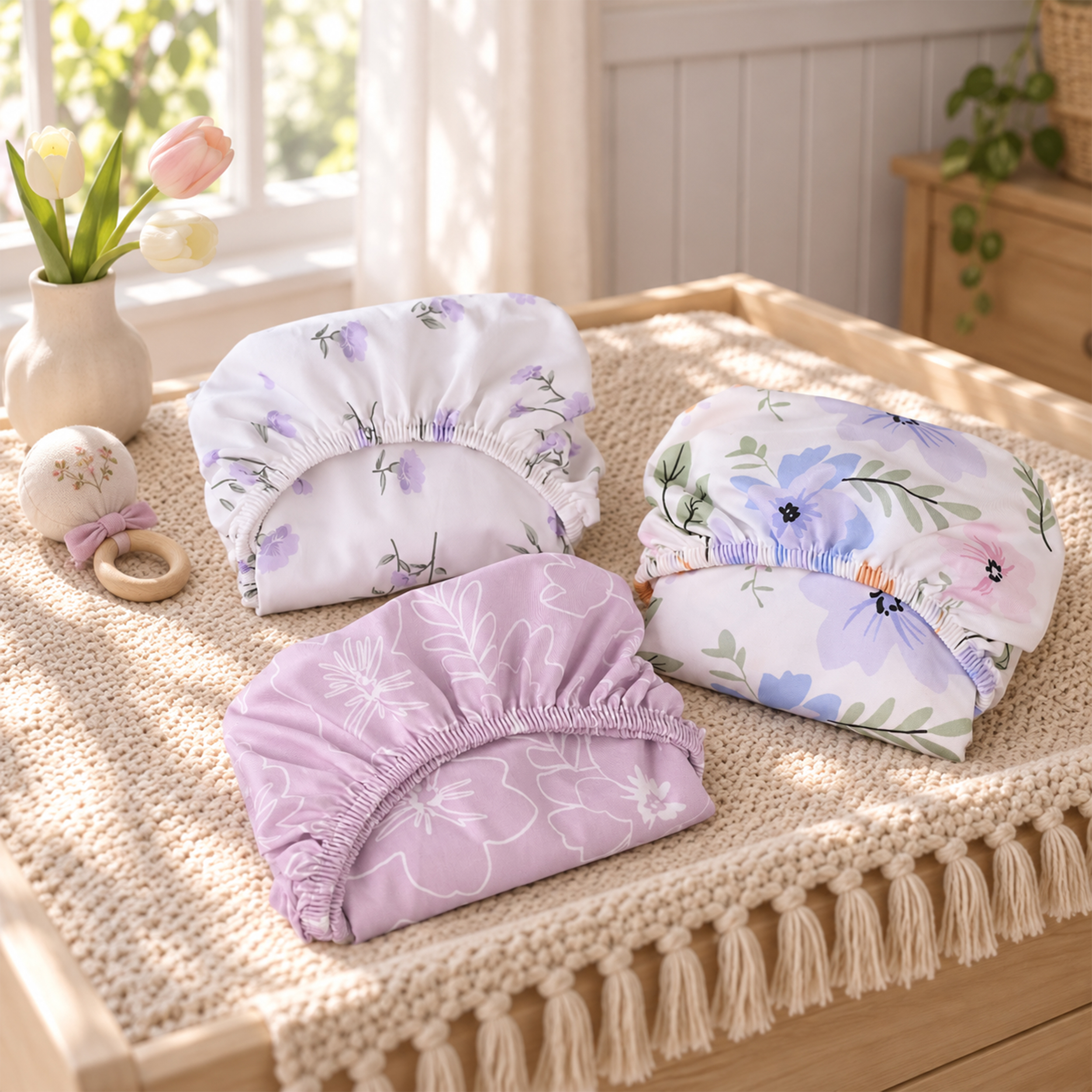 Lilac Wild Meadow | Bassinet Sheets 3-Pack | 33*20''