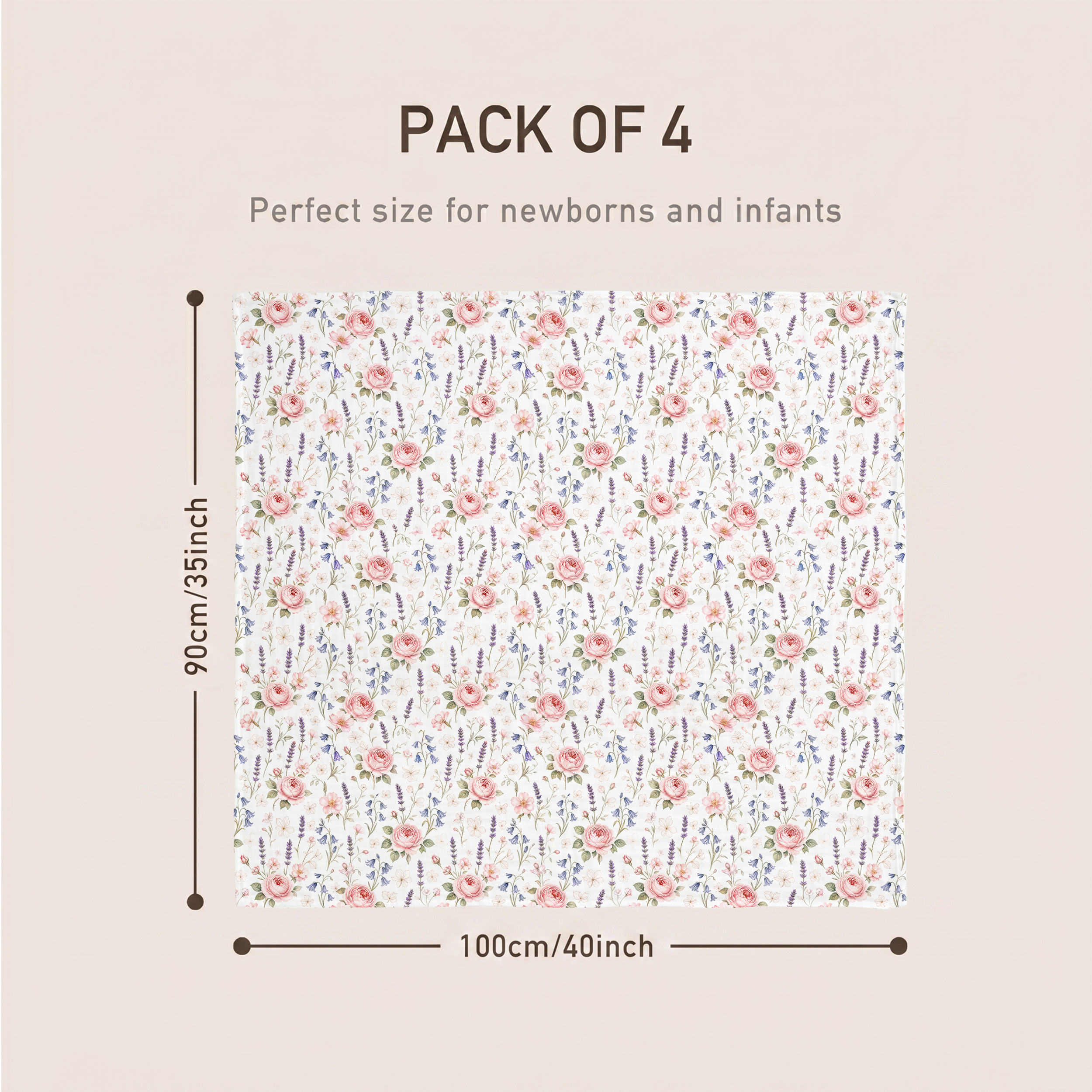 Muslin Swaddle Blankets 4-Pack | 35"x40" | Blush Rose Manor
