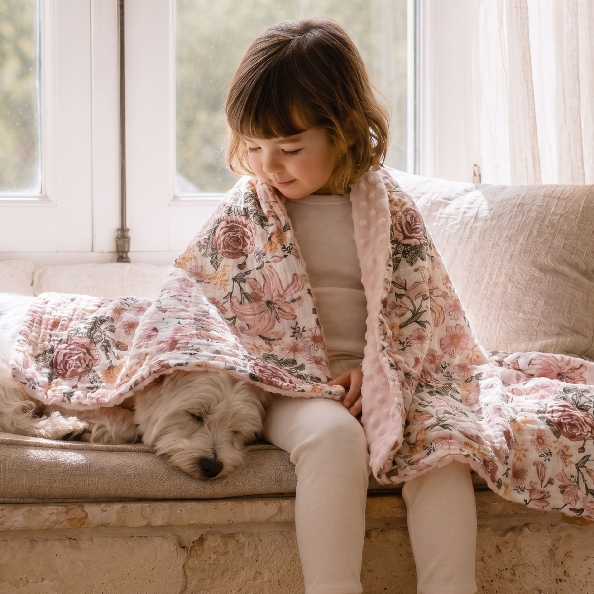 Vintage Rose Serenade | Muslin and Fleece Plush Dot Blanket | 30''*40''