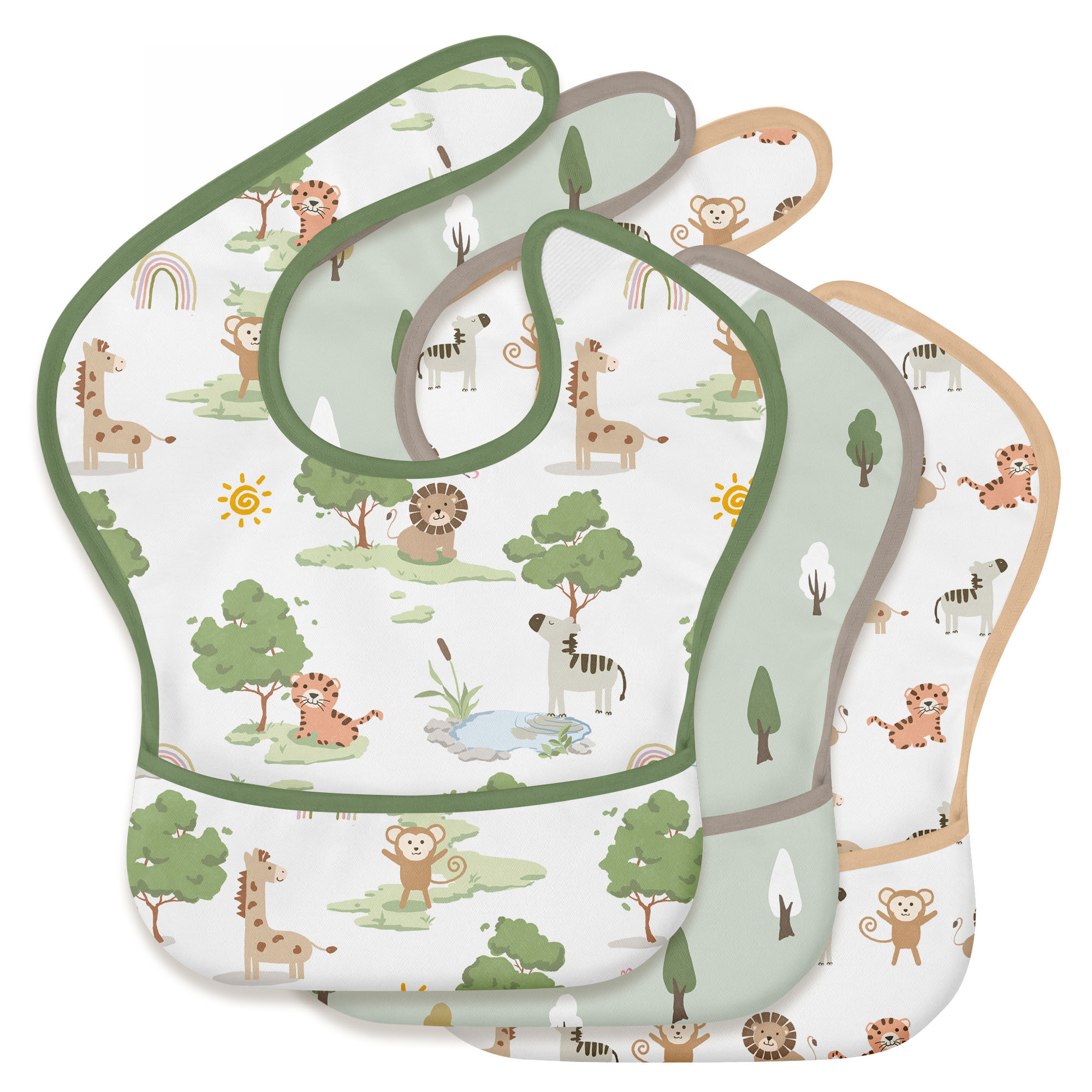 Green Woodland Adventure | Gllquen baby Waterproof Bibs 3 Pack | 3-24 Months