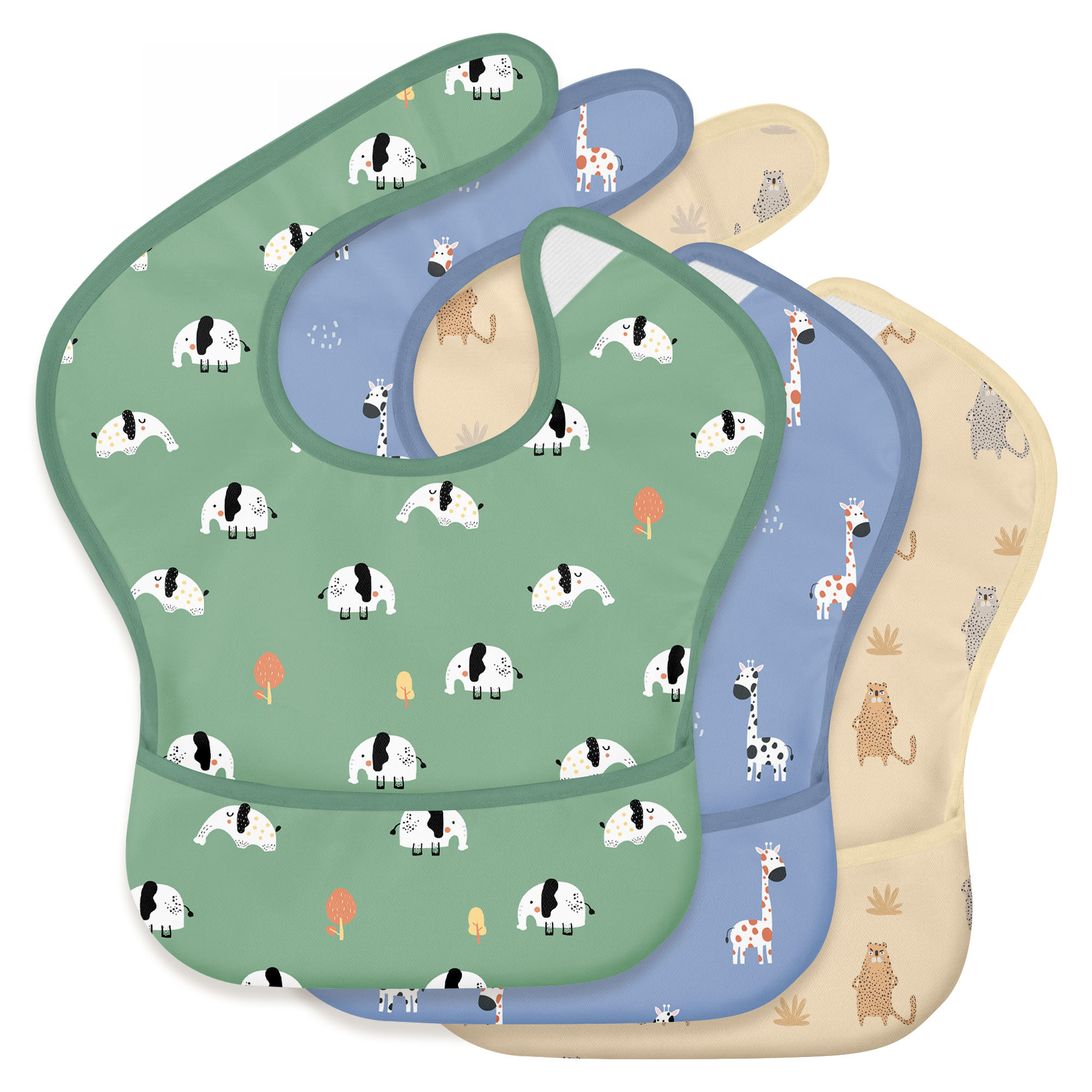 Giraffe & Safari pals | Gllquen baby Waterproof Bibs 3 Pack | 3-24 Months