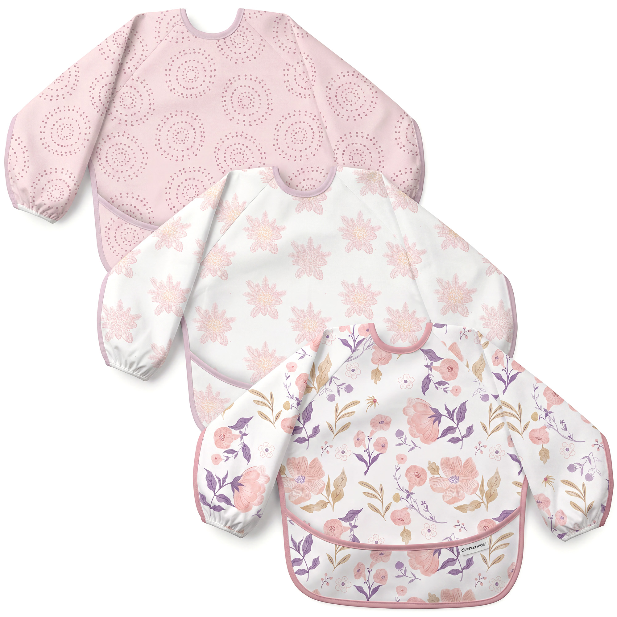 Pastel Flower garden | Waterproof Smock Bibs 3 Pack | 6-24 Months
