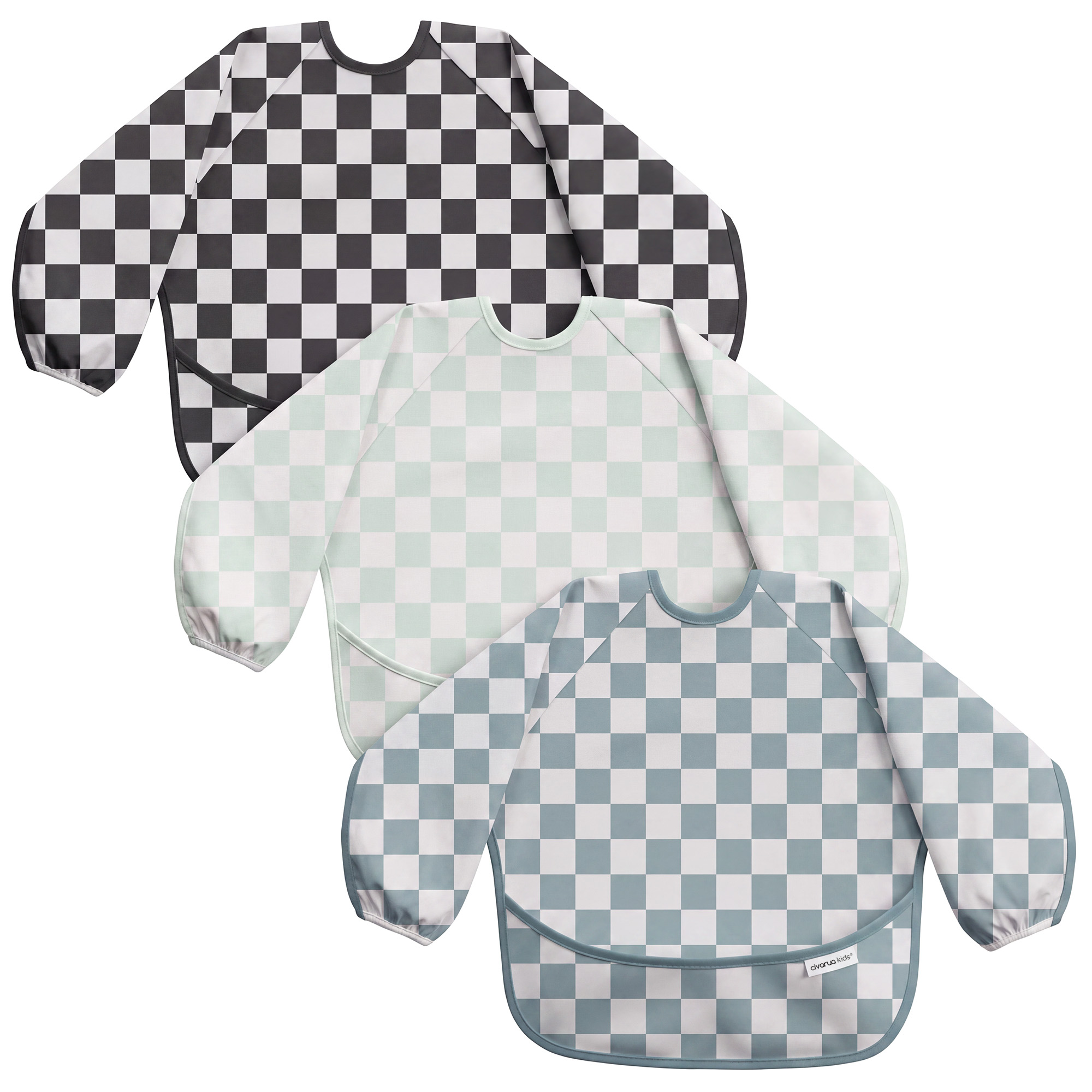 Black & Blue Check | Waterproof Smock Bibs 3 Pack | 6-24 Months