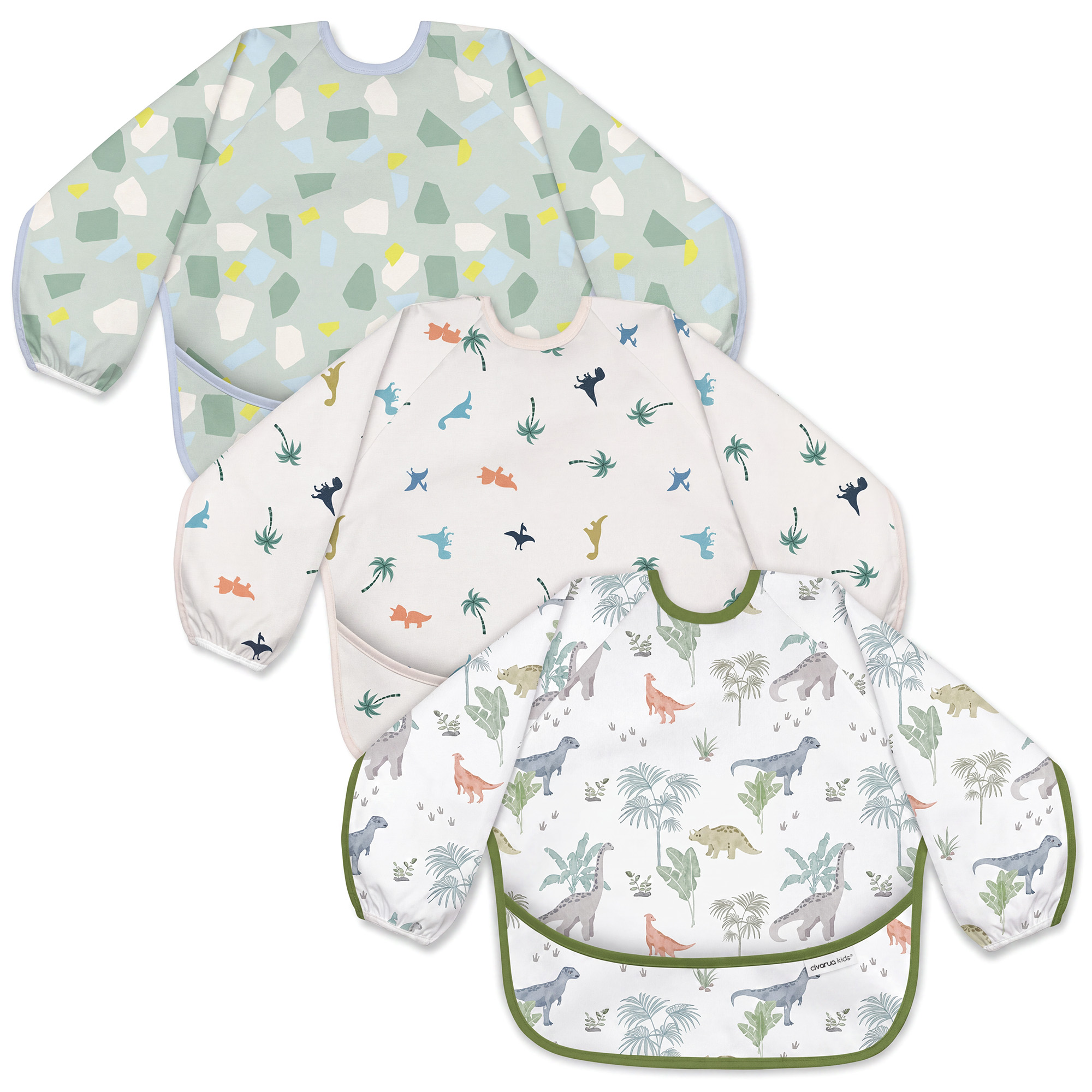 Green Dino Forest | Waterproof Smock Bibs 3 Pack | 6-24 Months