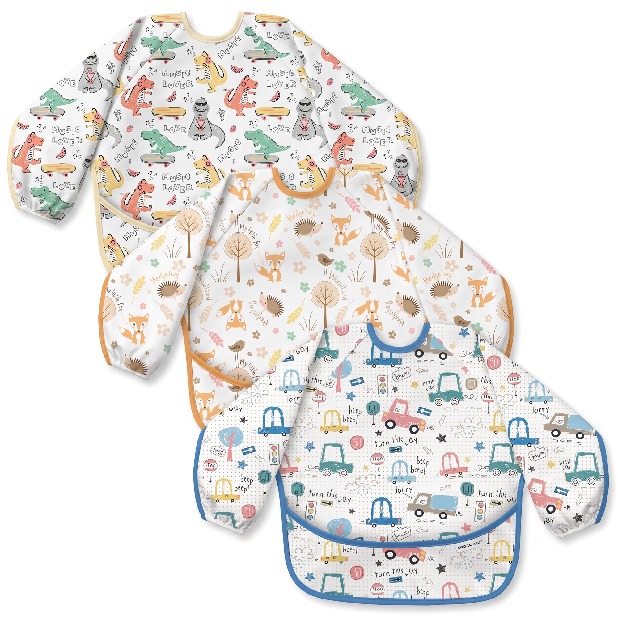 Beep & Woodland | Waterproof Smock Bibs 3 Pack | 6-24 Months