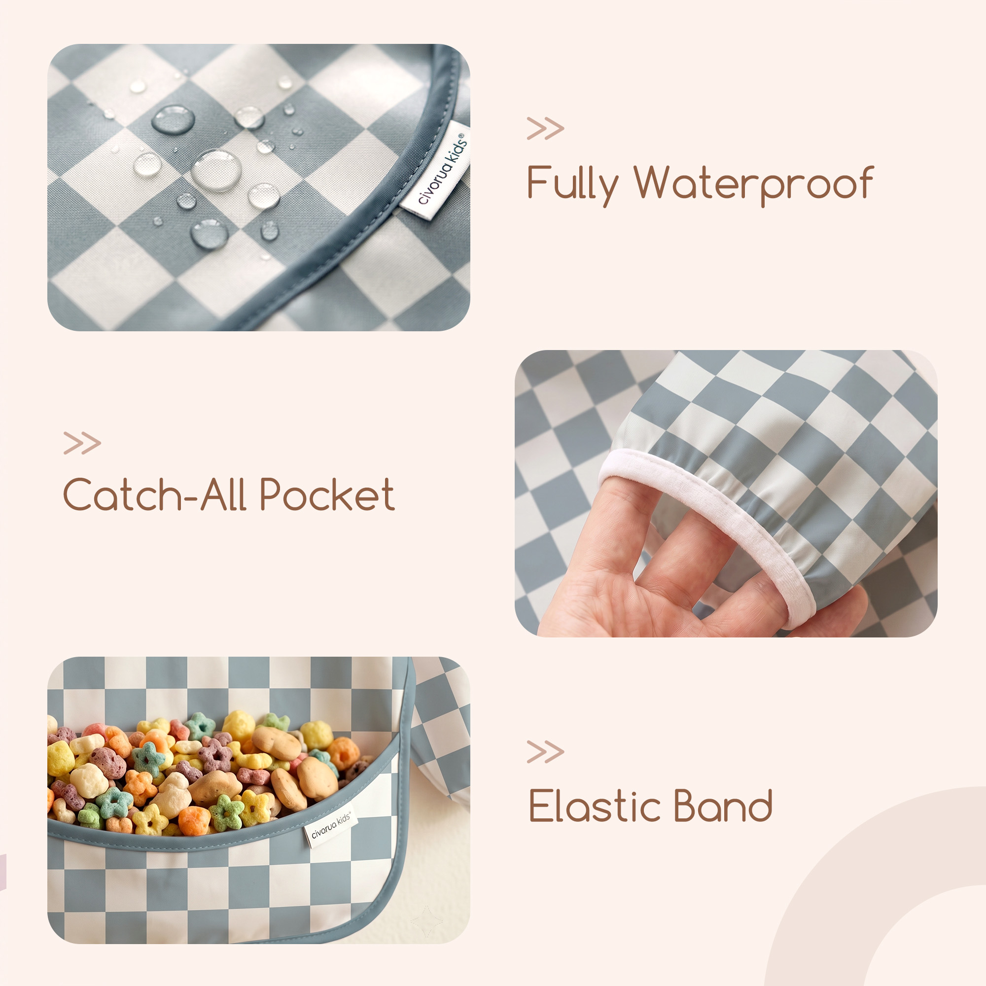 Black & Blue Check | Waterproof Smock Bibs 3 Pack | 6-24 Months
