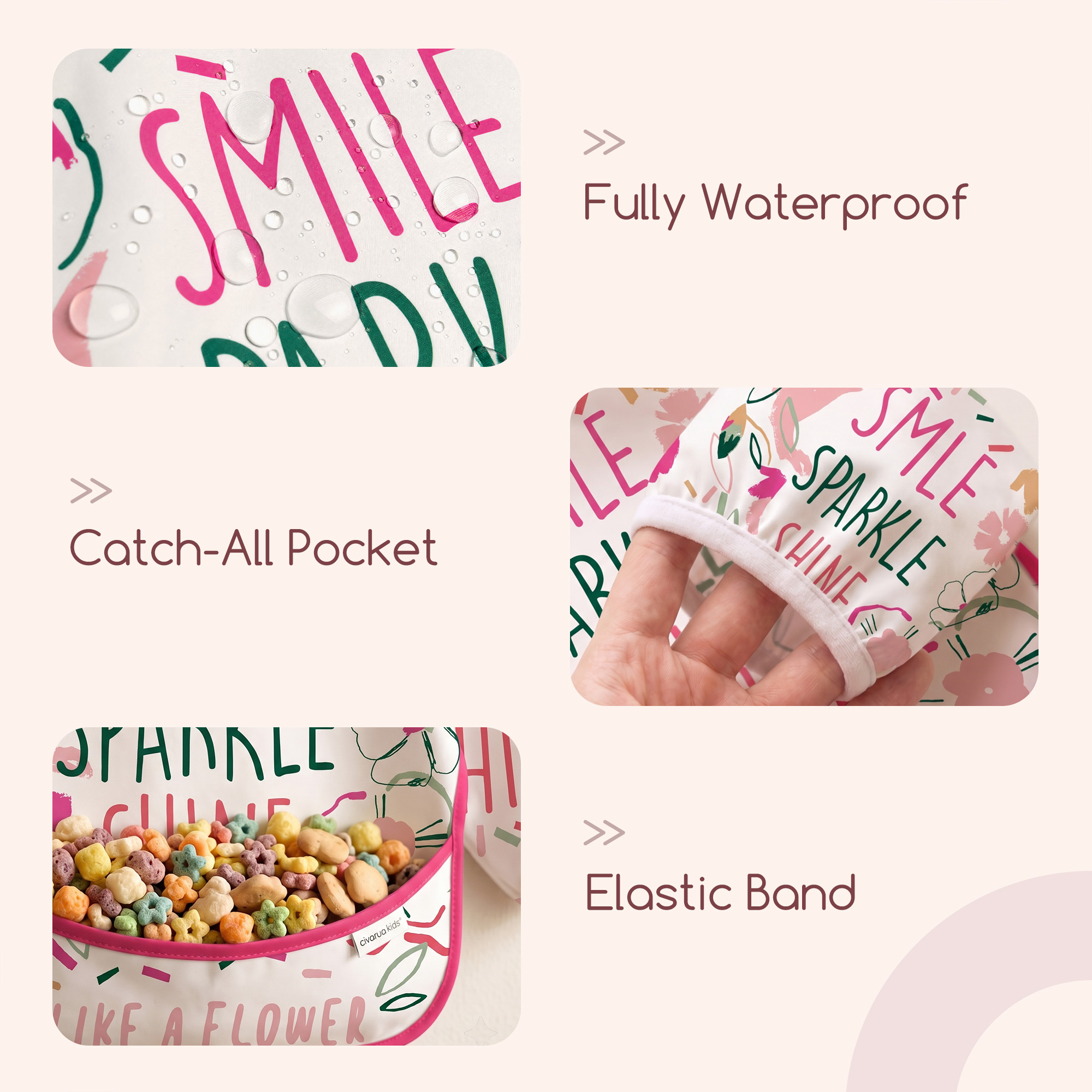 Pink Floral Bloom | Waterproof Smock Bibs 3 Pack | 6-24 Months