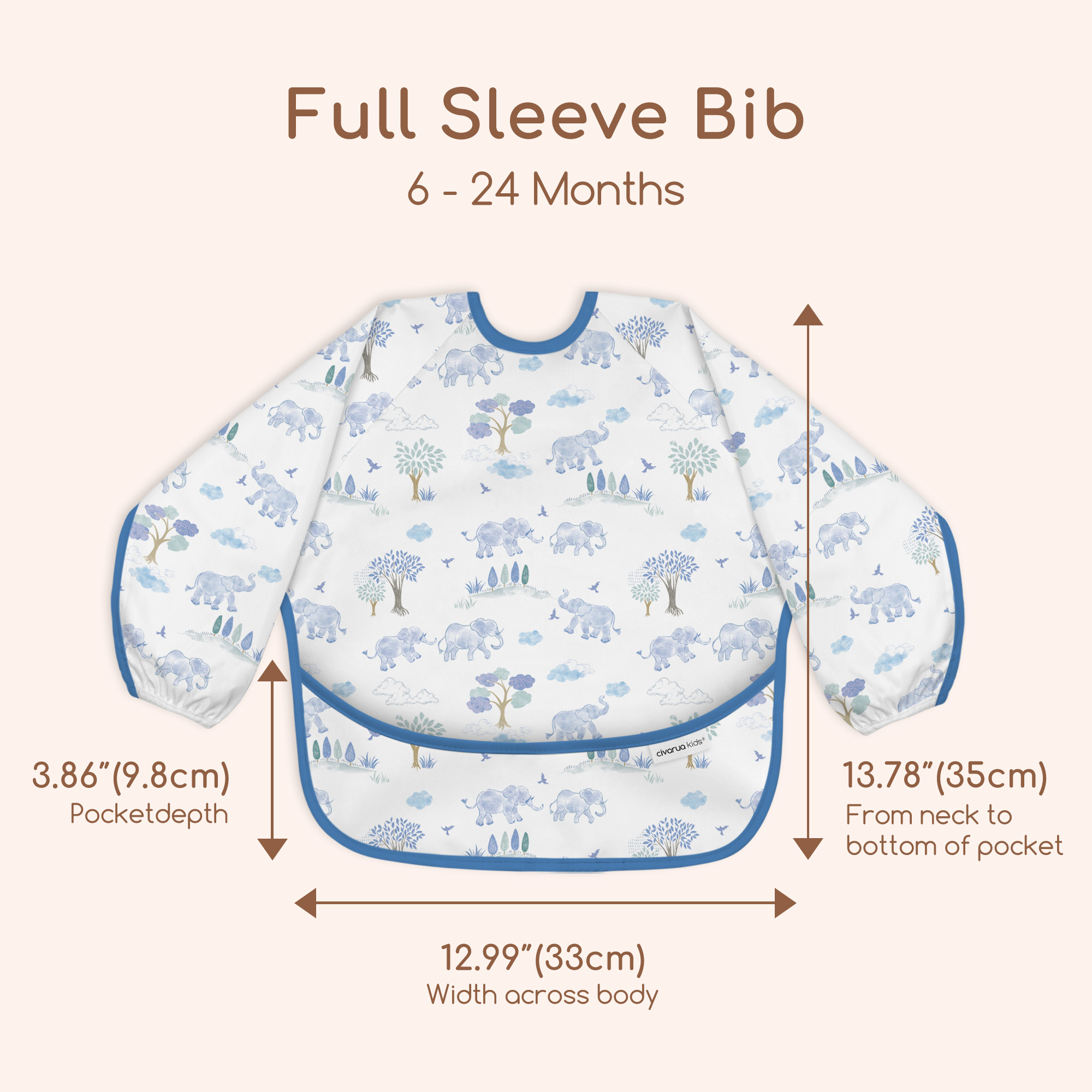 Blue Elephant & Stripes | Waterproof Smock Bibs 3 Pack | 6-24 Months