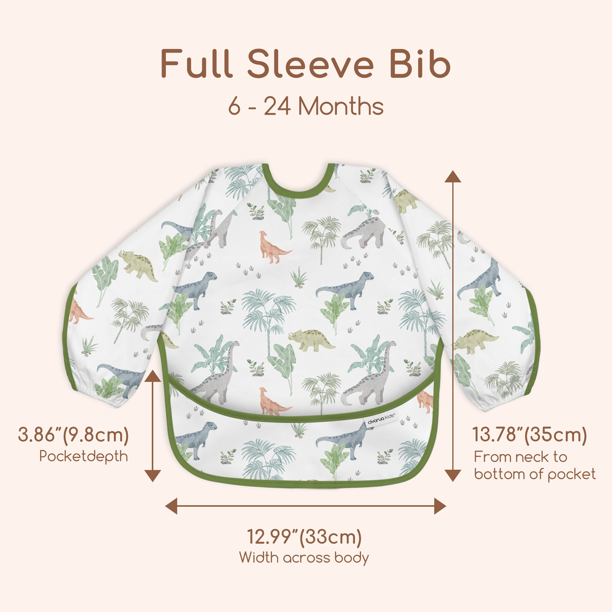 Green Dino Forest | Waterproof Smock Bibs 3 Pack | 6-24 Months