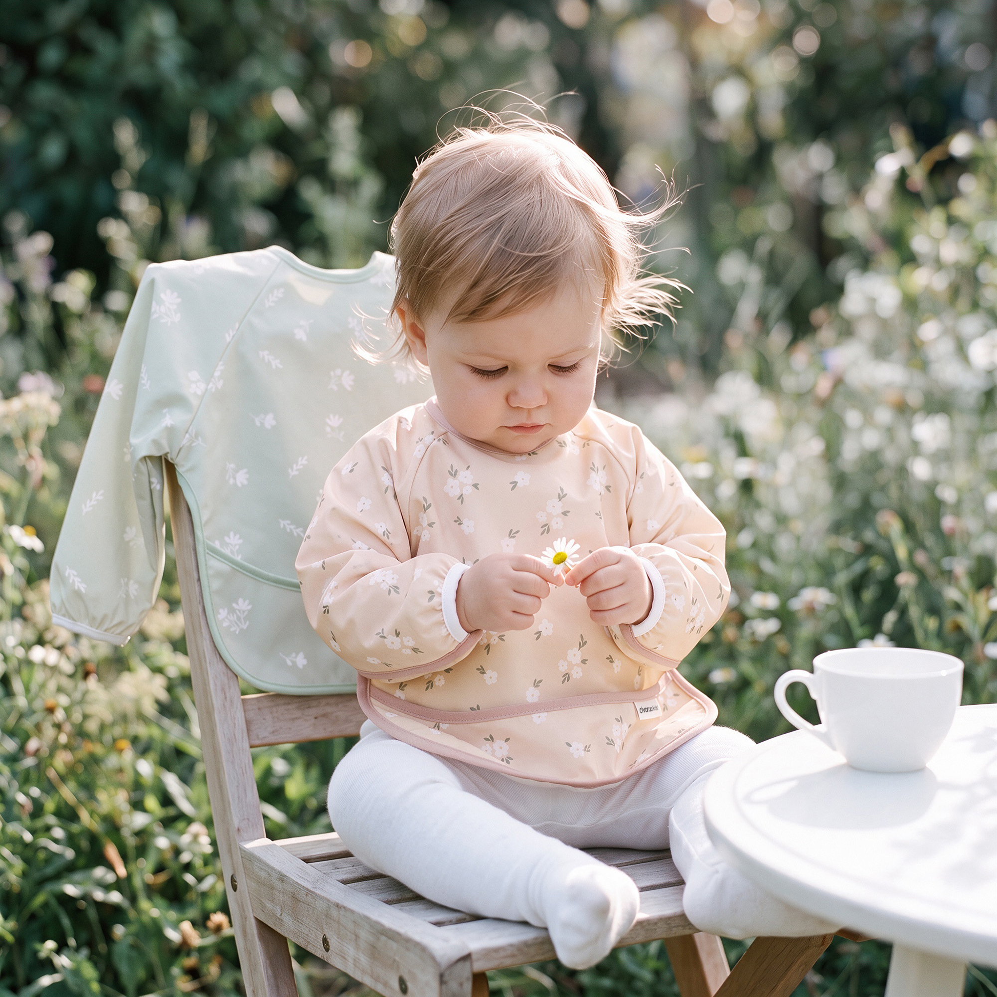 Sage Flora Whisper | Waterproof Smock Bibs 3 Pack | 6-24 Months