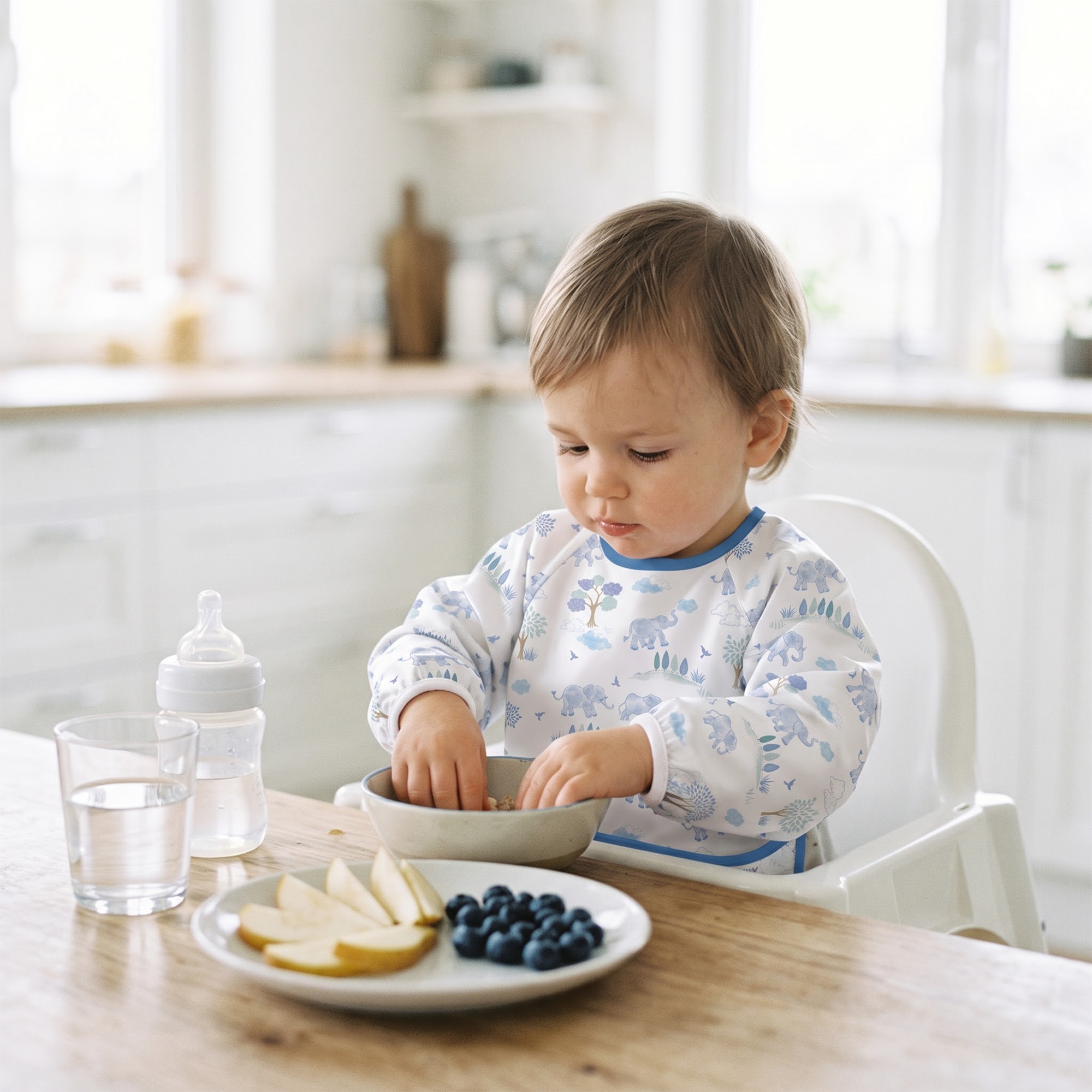 Blue Elephant & Stripes | Waterproof Smock Bibs 3 Pack | 6-24 Months