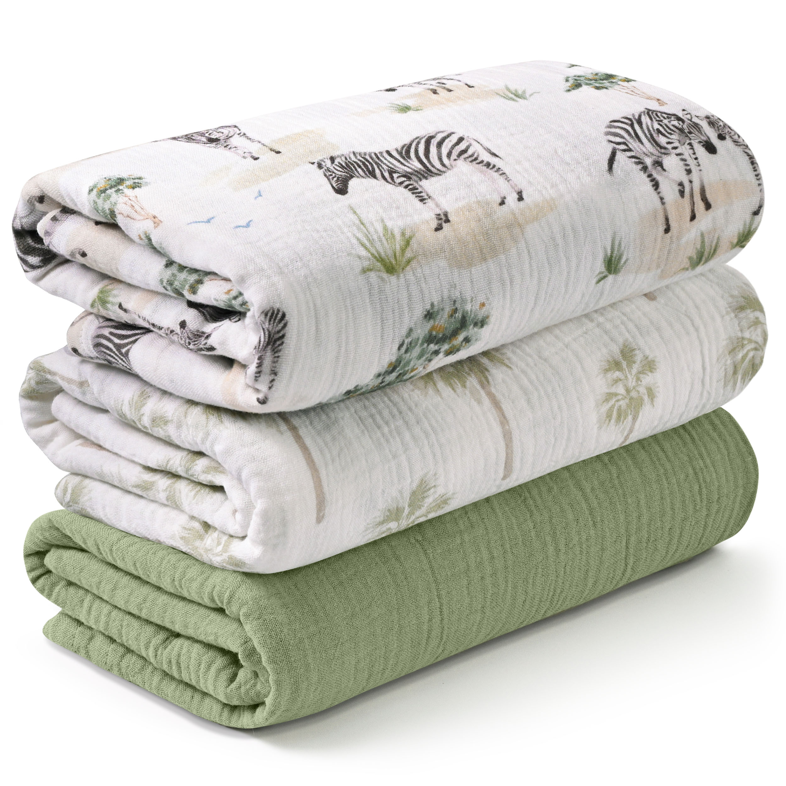 Muslin Swaddle Blankets 3-Pack | 38"x40" | Safari Whisper