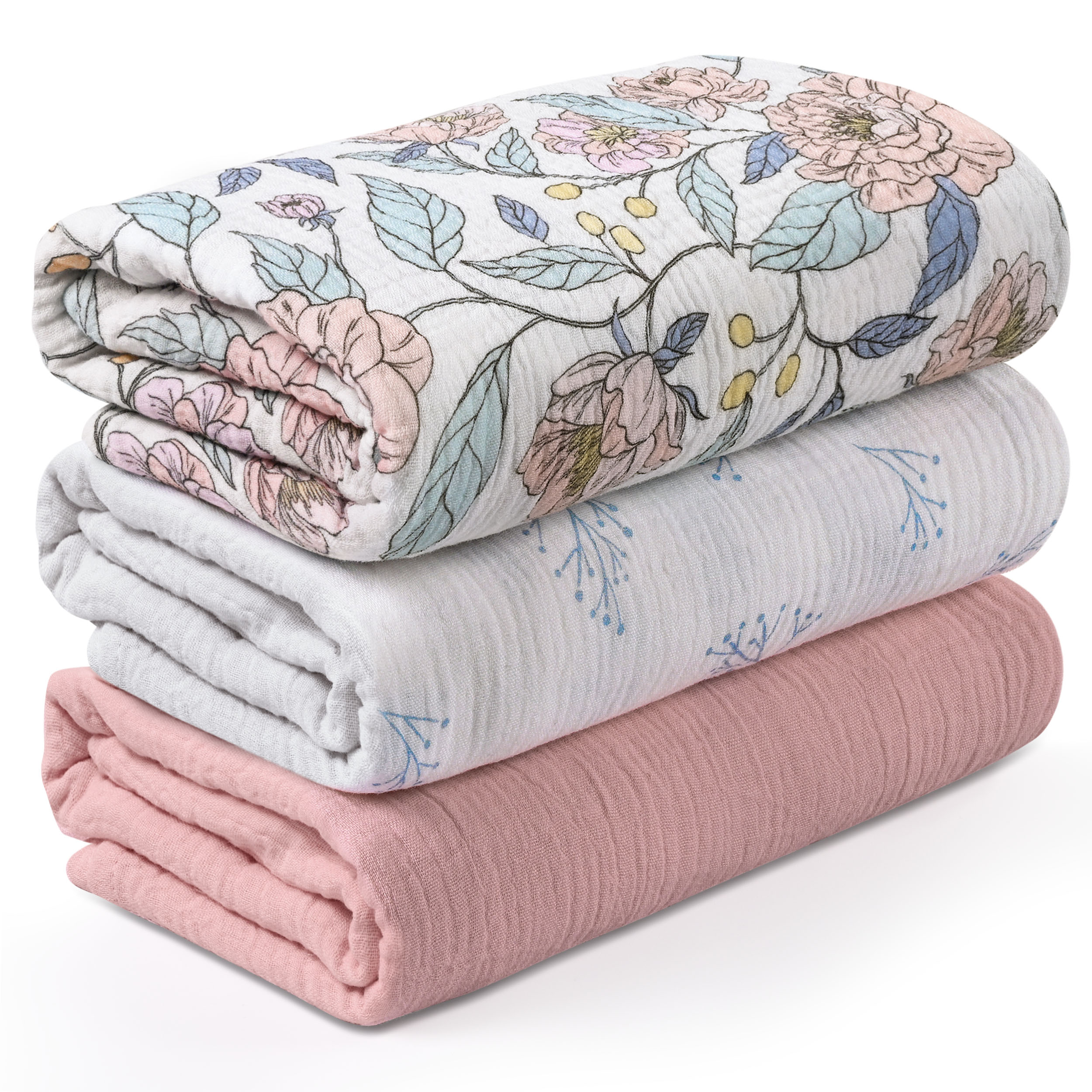 Muslin Swaddle Blankets 3-Pack | 38"x40" | Floral Fantasy