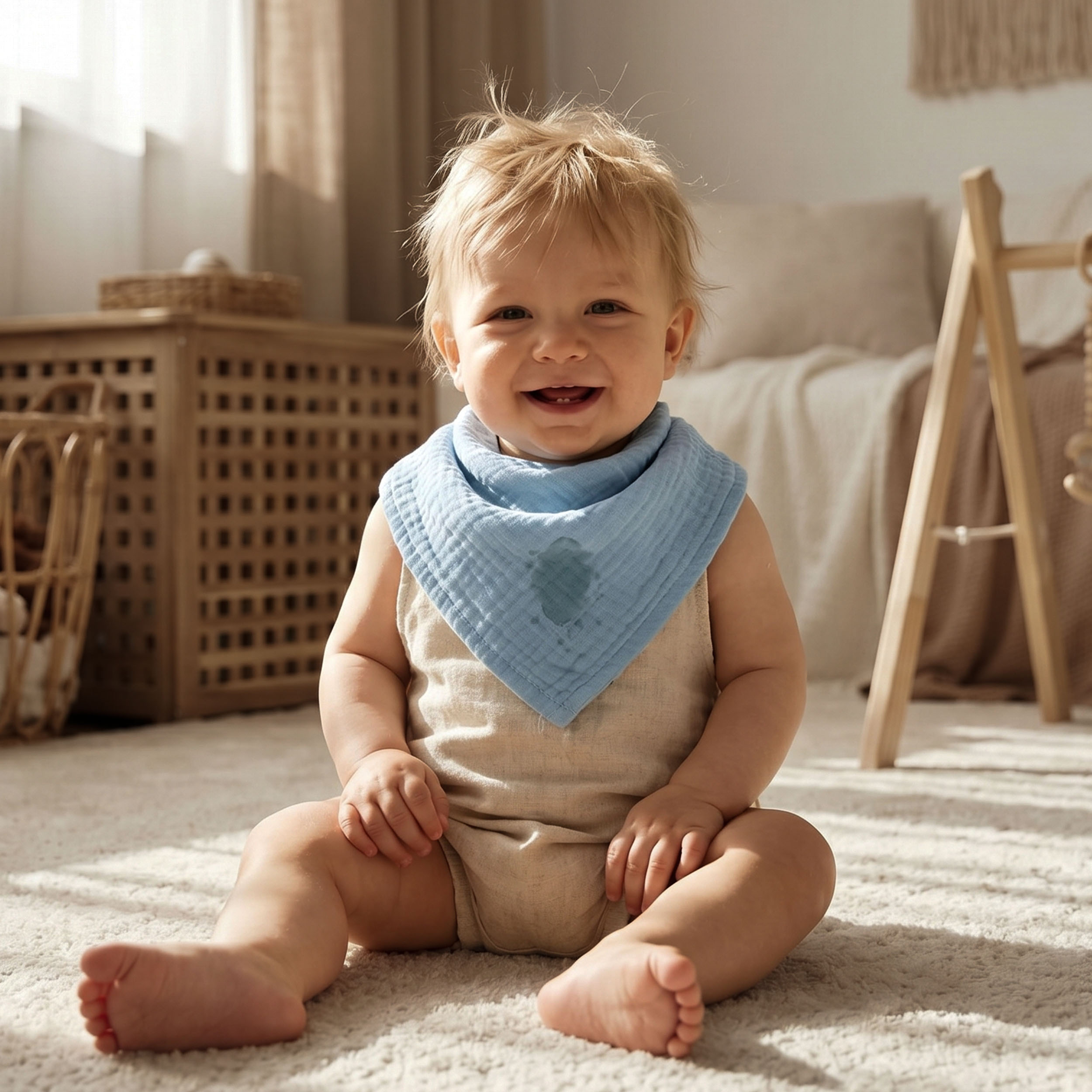 Muslin Swaddle Blankets 5-Pack, 23.5"x23.5" - Blue Dino World