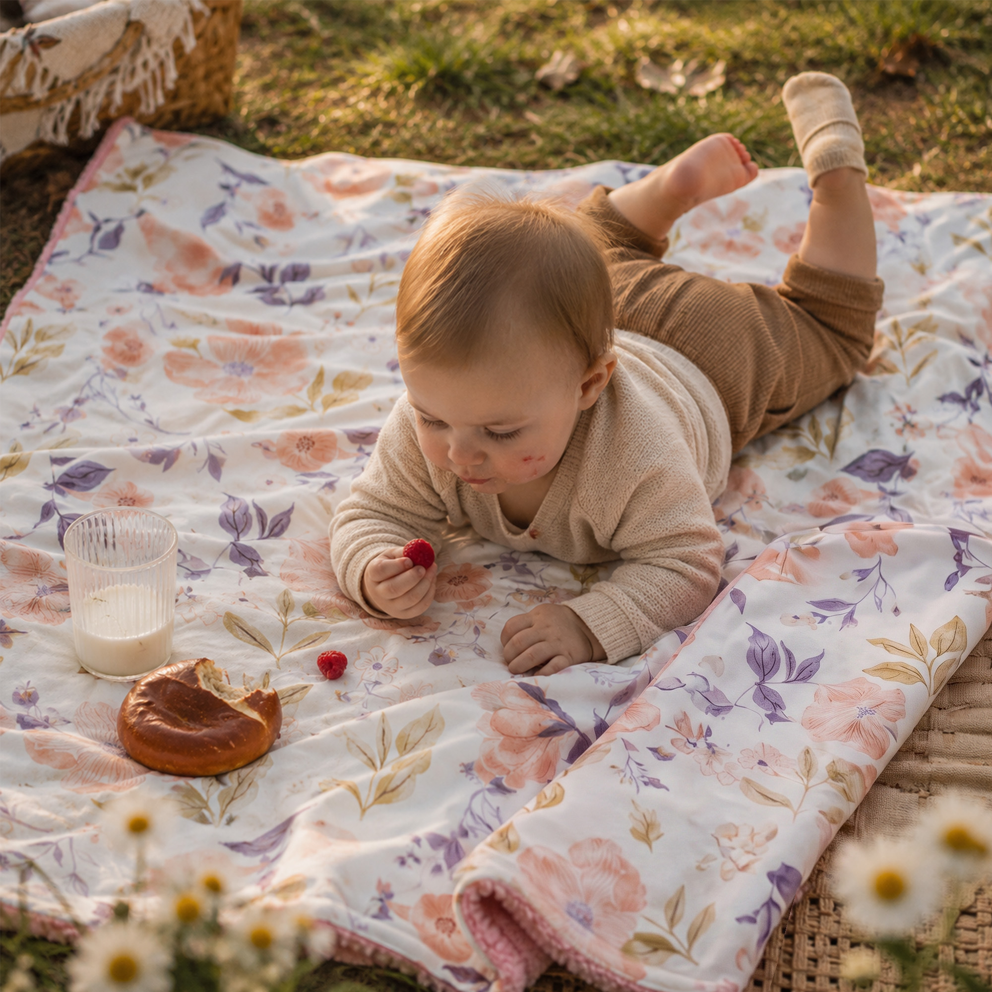 Pink Retro Floral | plush baby blanket | 30''*36''