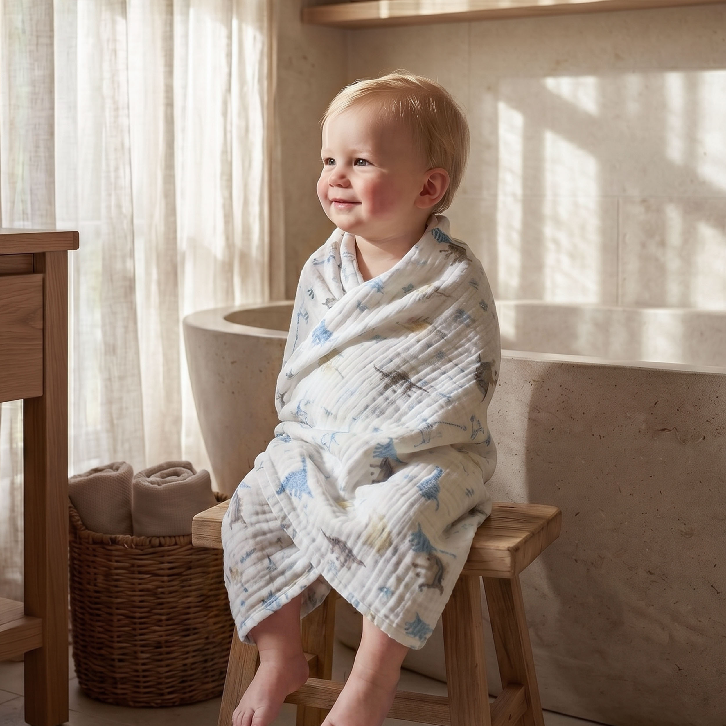 Muslin Swaddle Blankets 5-Pack, 23.5"x23.5" - Blue Dino World
