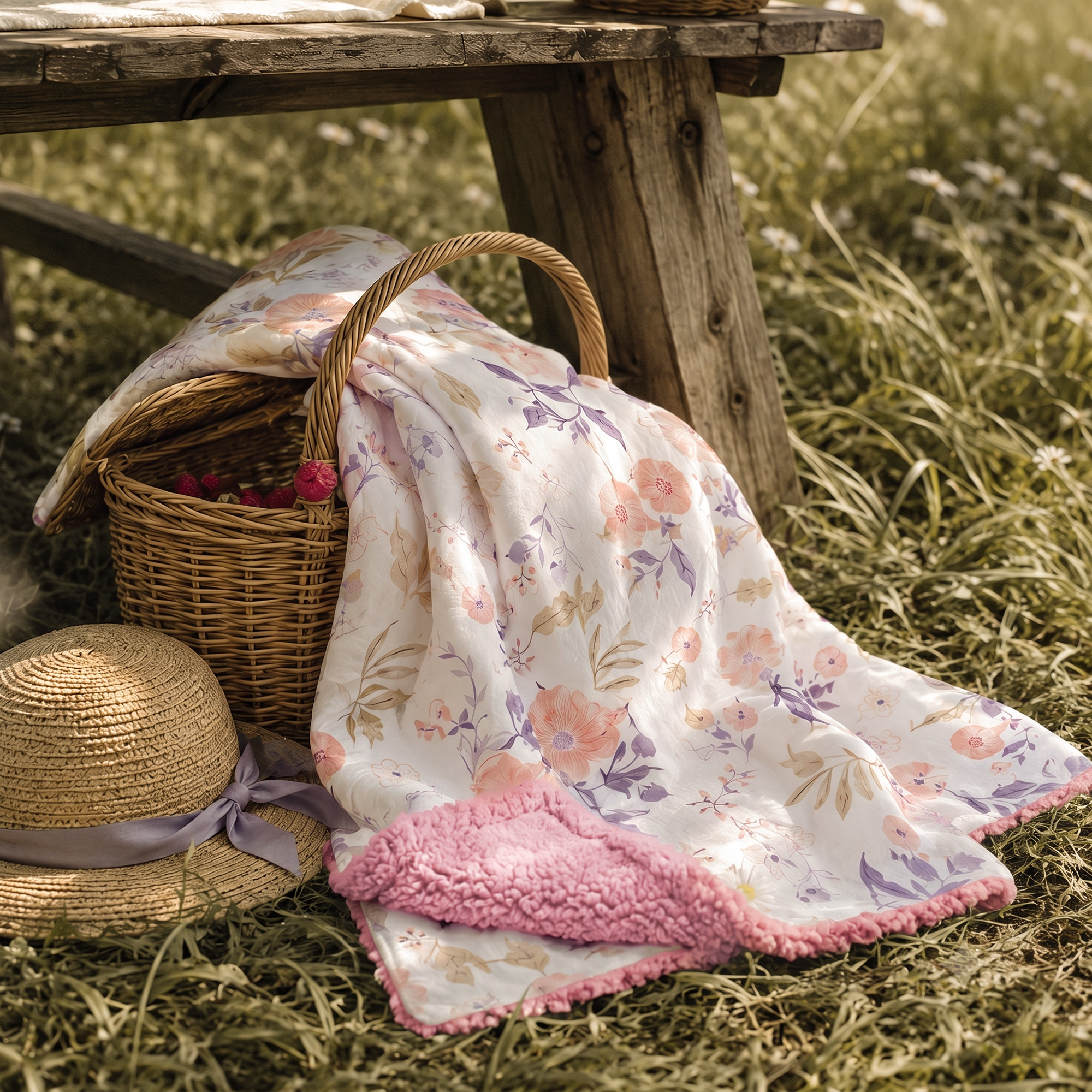 Pink Retro Floral | plush baby blanket | 30''*36''