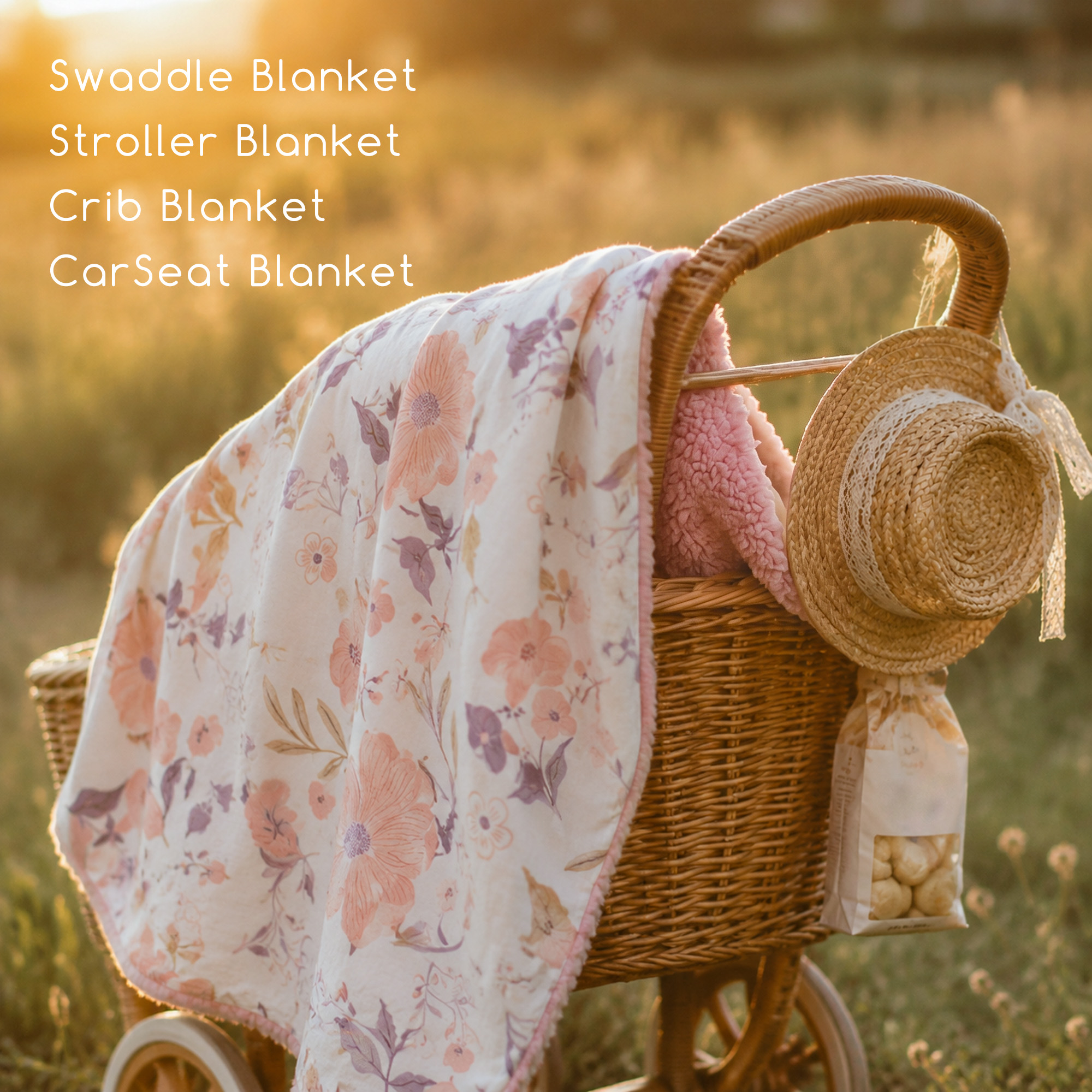 Pink Retro Floral | plush baby blanket | 30''*36''