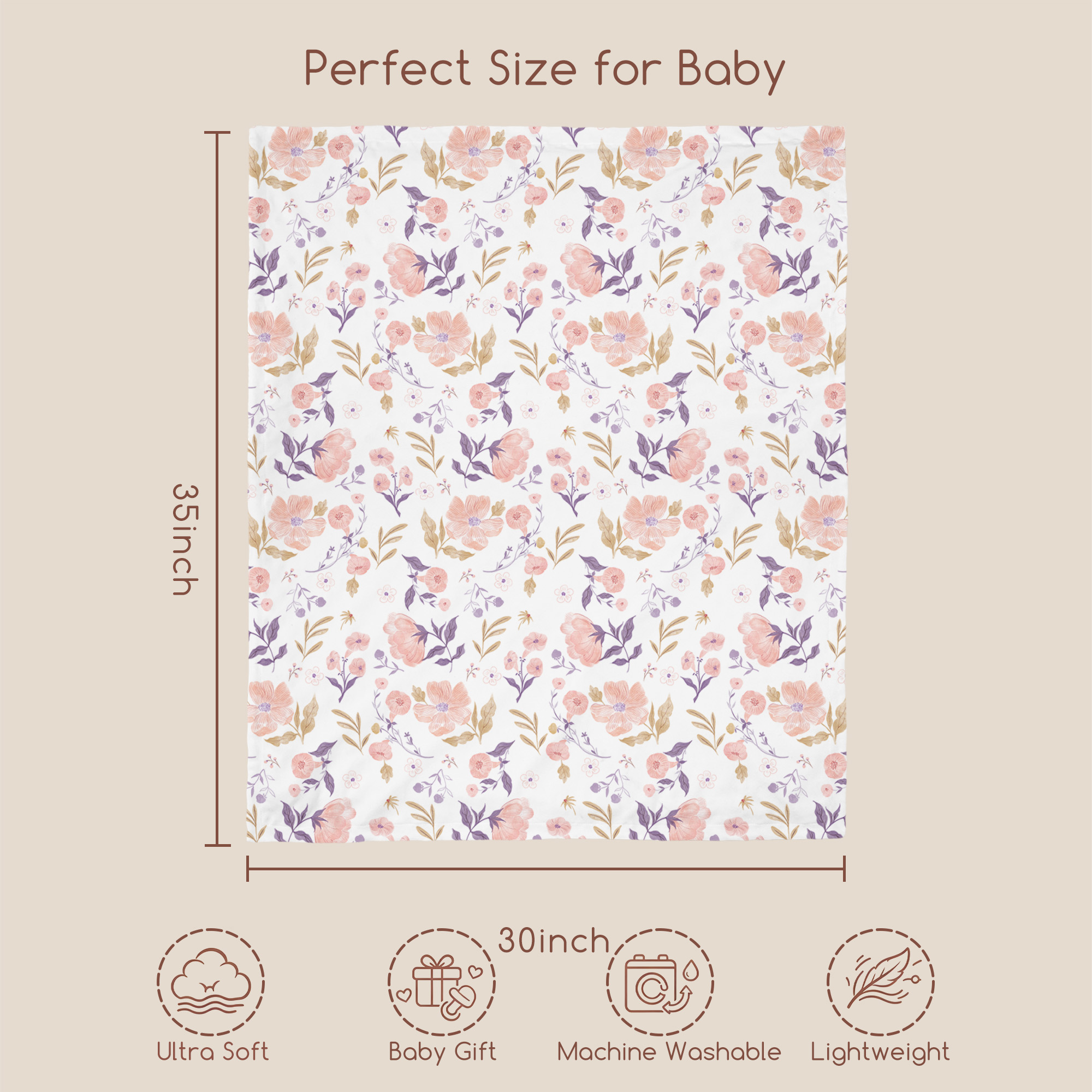 Pink Retro Floral | plush baby blanket | 30''*36''