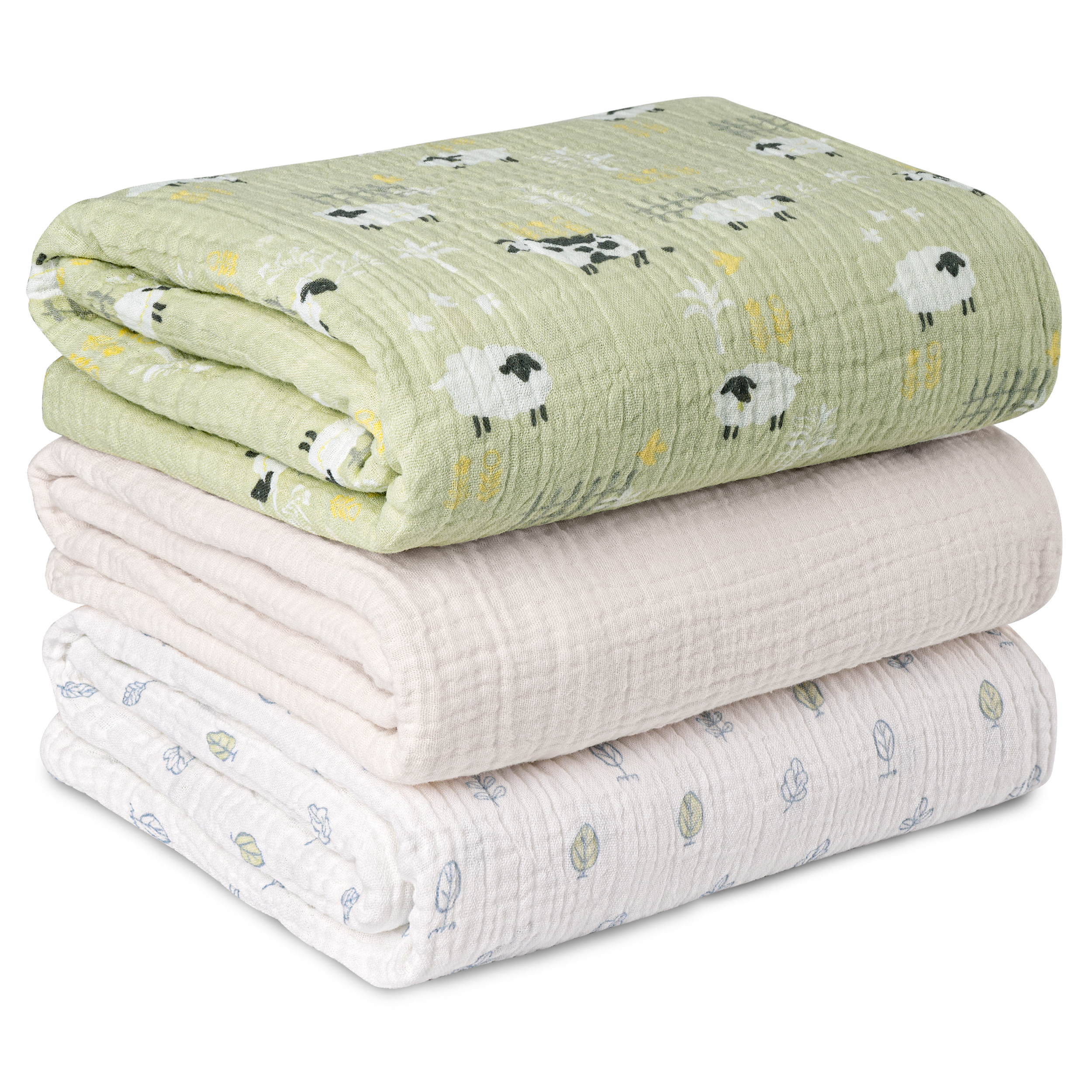 Muslin Swaddle Blankets 3-Pack | 38"x40" | Grass Pastures