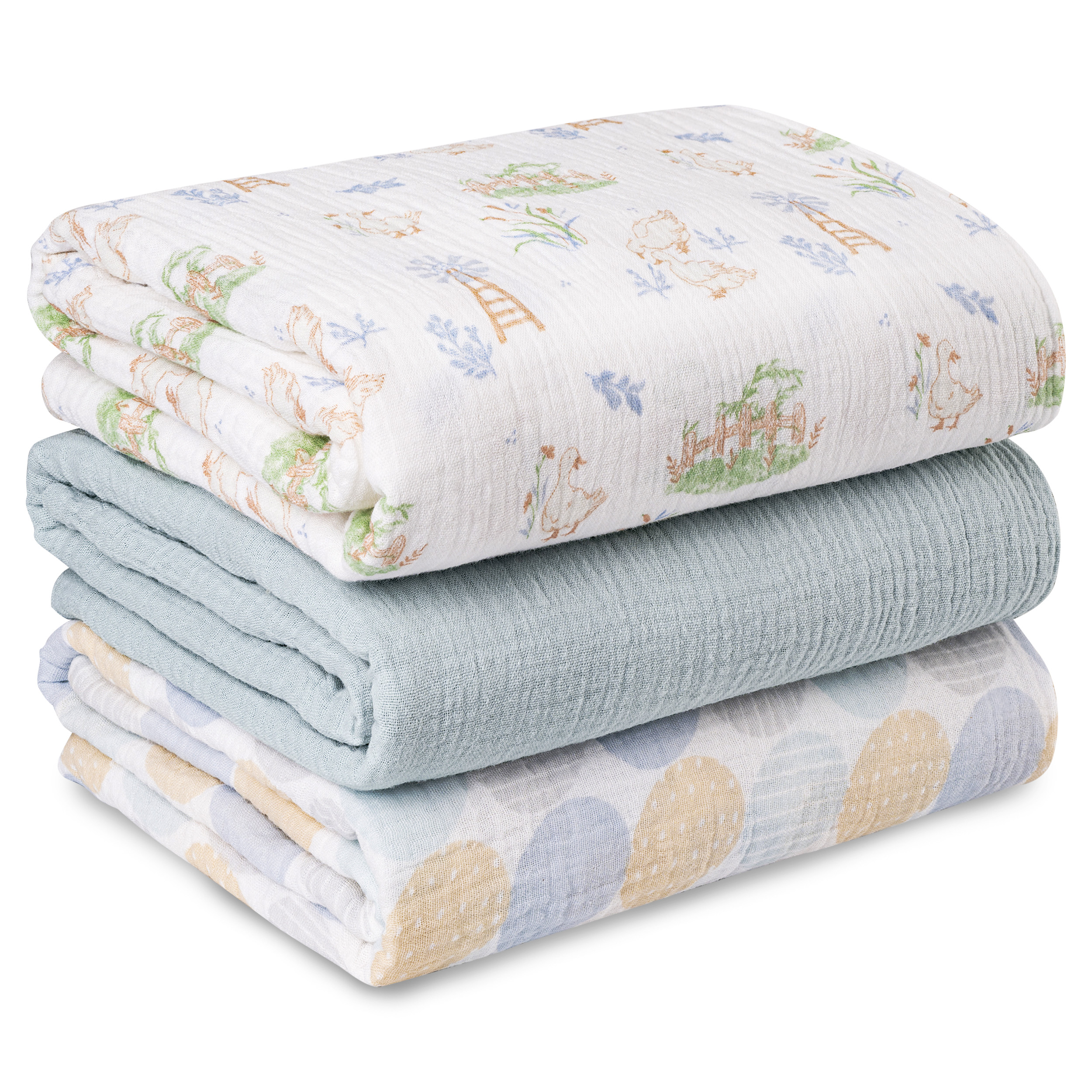 Muslin Swaddle Blankets 3-Pack | 38"x40" | Farm Holidays