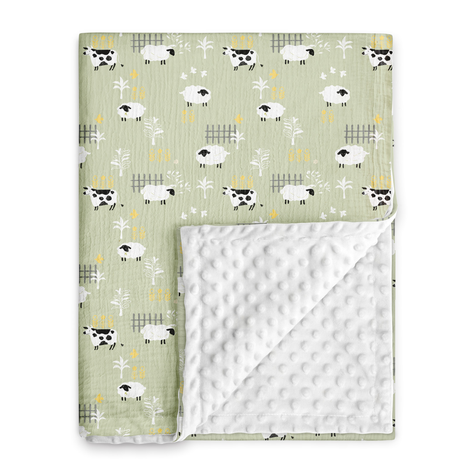 Happy Little Sheep | Muslin and Fleece Plush Dot Blanket | 30''*40''