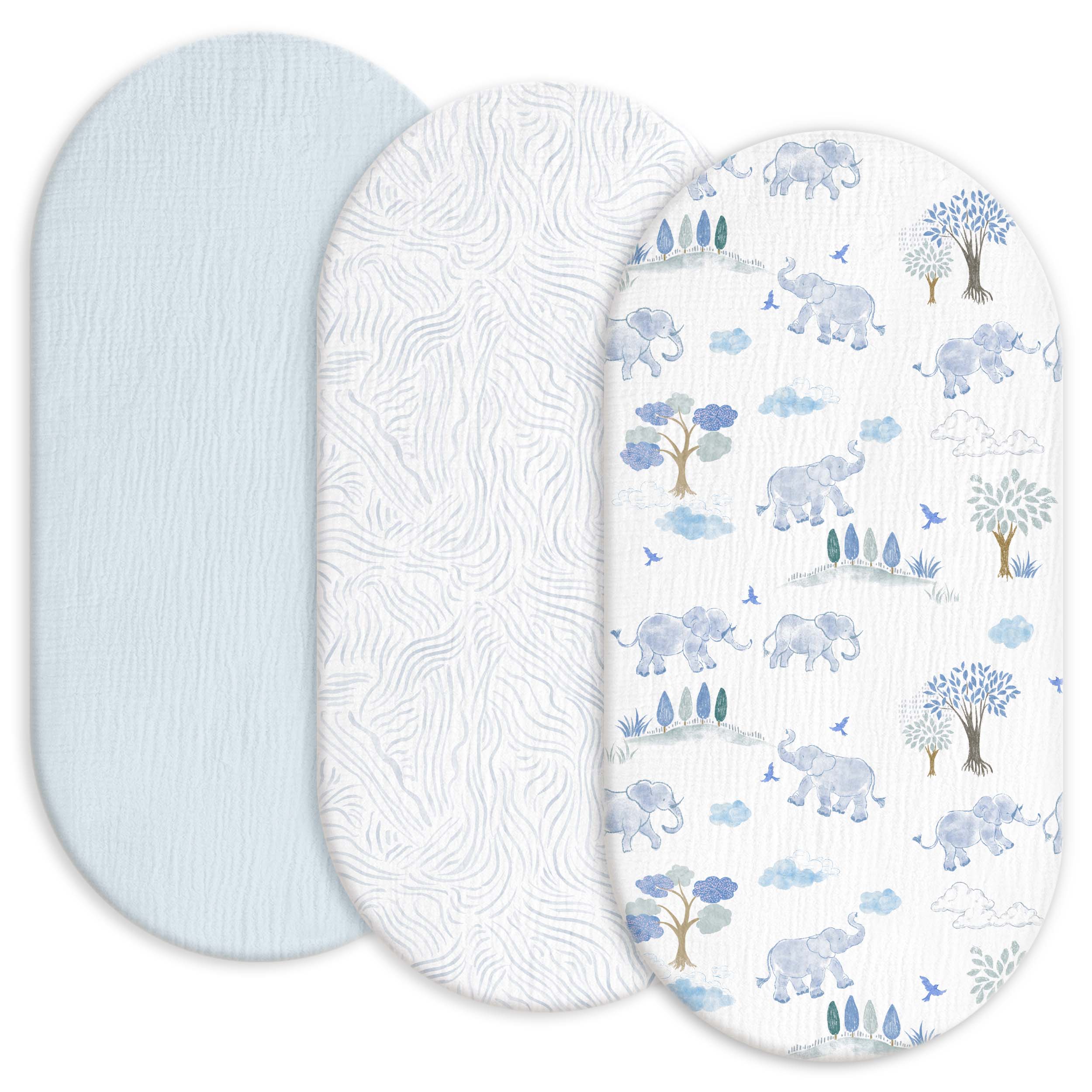 Bounce in the Blue  | Muslin Bassinet Sheets 3-Pack | 33''*17''