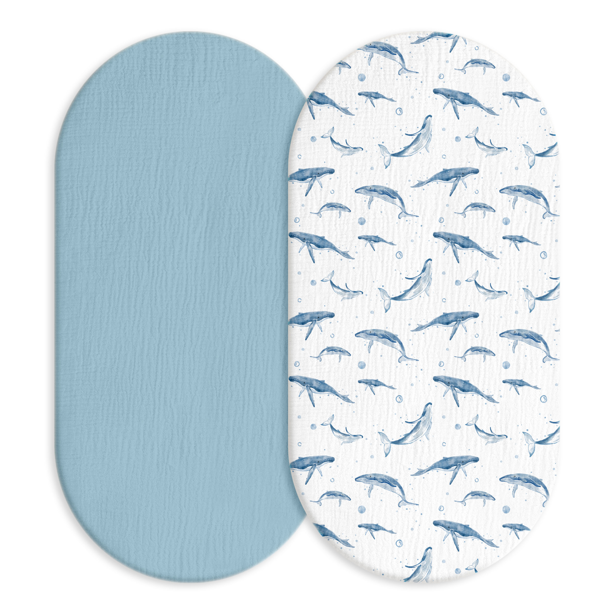 Blue Whale Whisper | Muslin Bassinet Sheets 2-Pack | 33''*17''