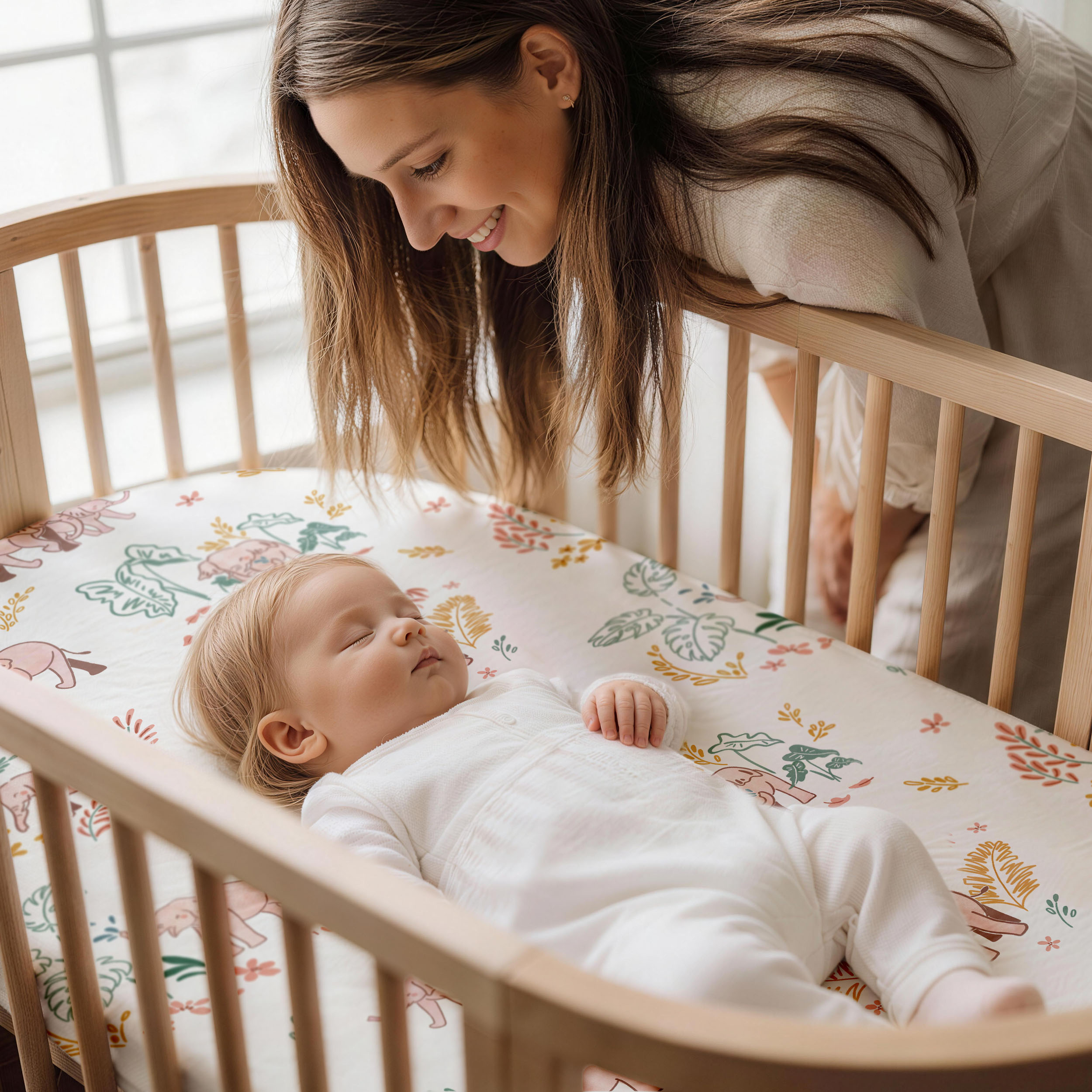 Line-Talk Elephant | Soft Microfiber Fitted Change Pad Cover & Bassinet Sheets 4 Pack | 16''*32''